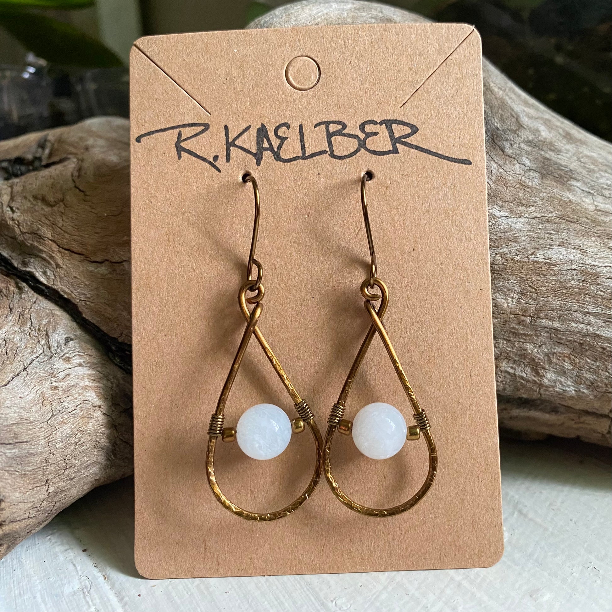 Rainbow Moonstone Teardrop Earrings with Copper or Antique Bronze - R.Kaelber Art