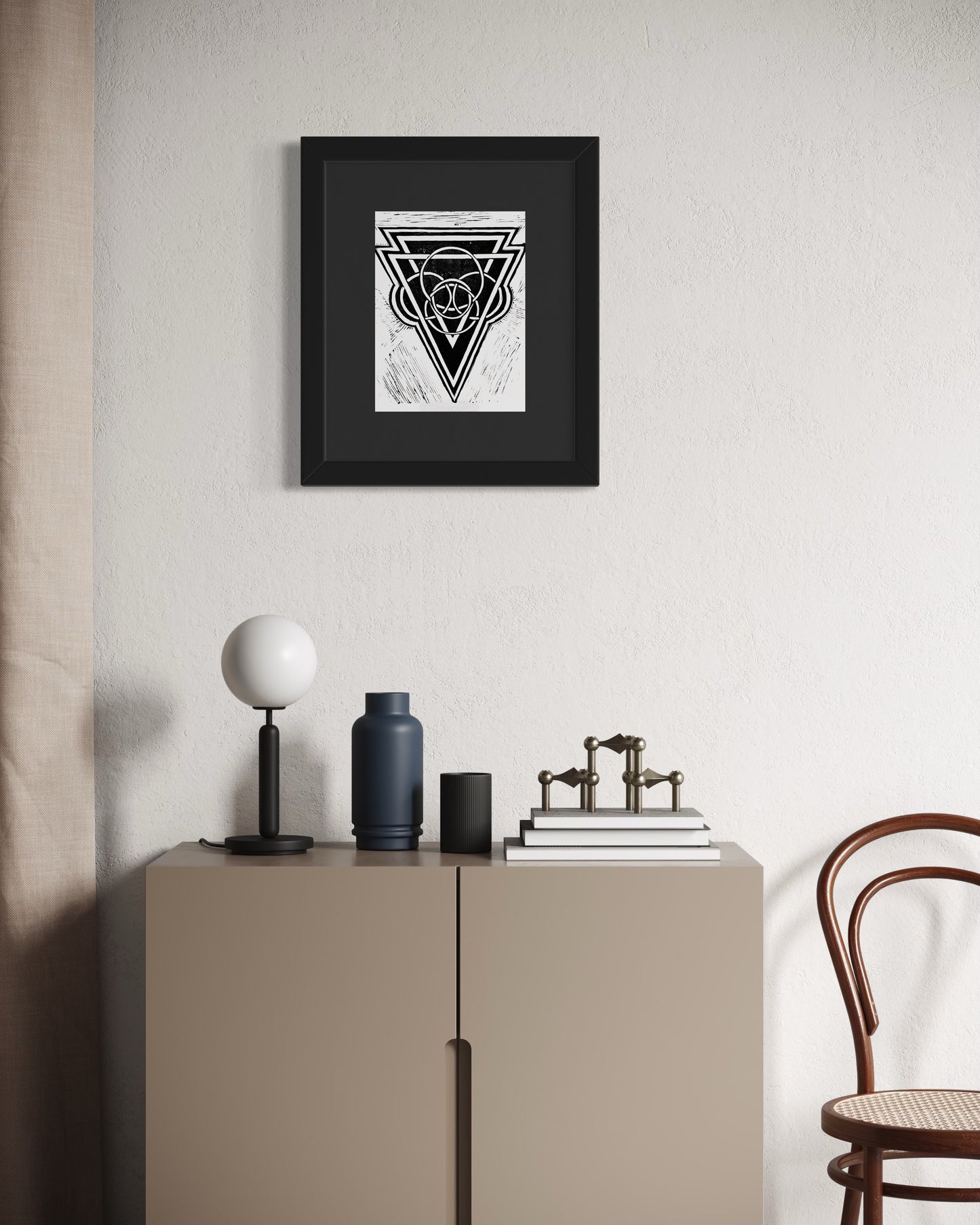 Energy Direction 1/10 Framed - Original Linocut Print with Black Ink on Paper