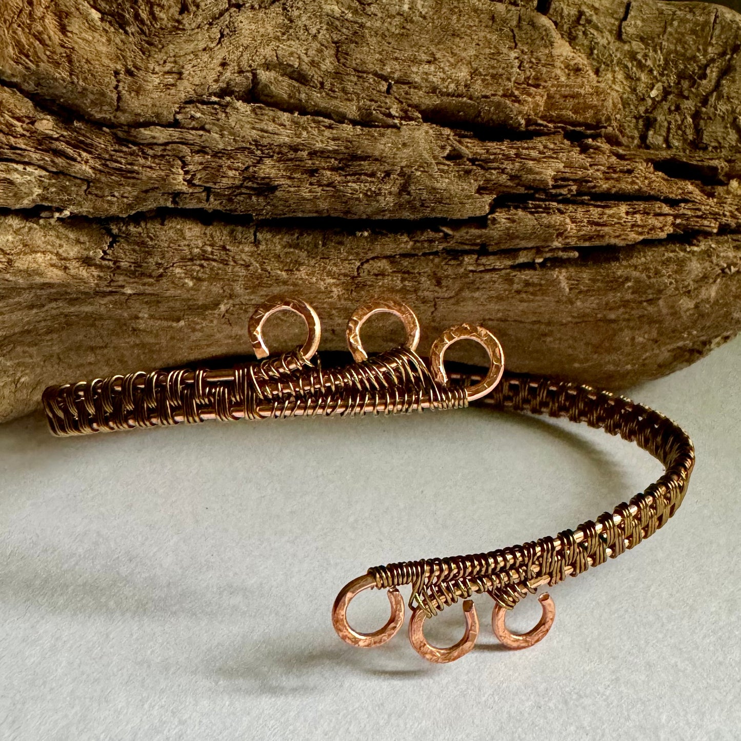 Copper and Antique Bronze 3 Spiral cuff - R.Kaelber Art