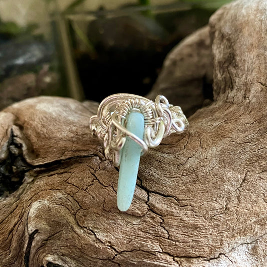 Amazonite Ring Size 4 with Silver over Copper Wire - R.Kaelber Art