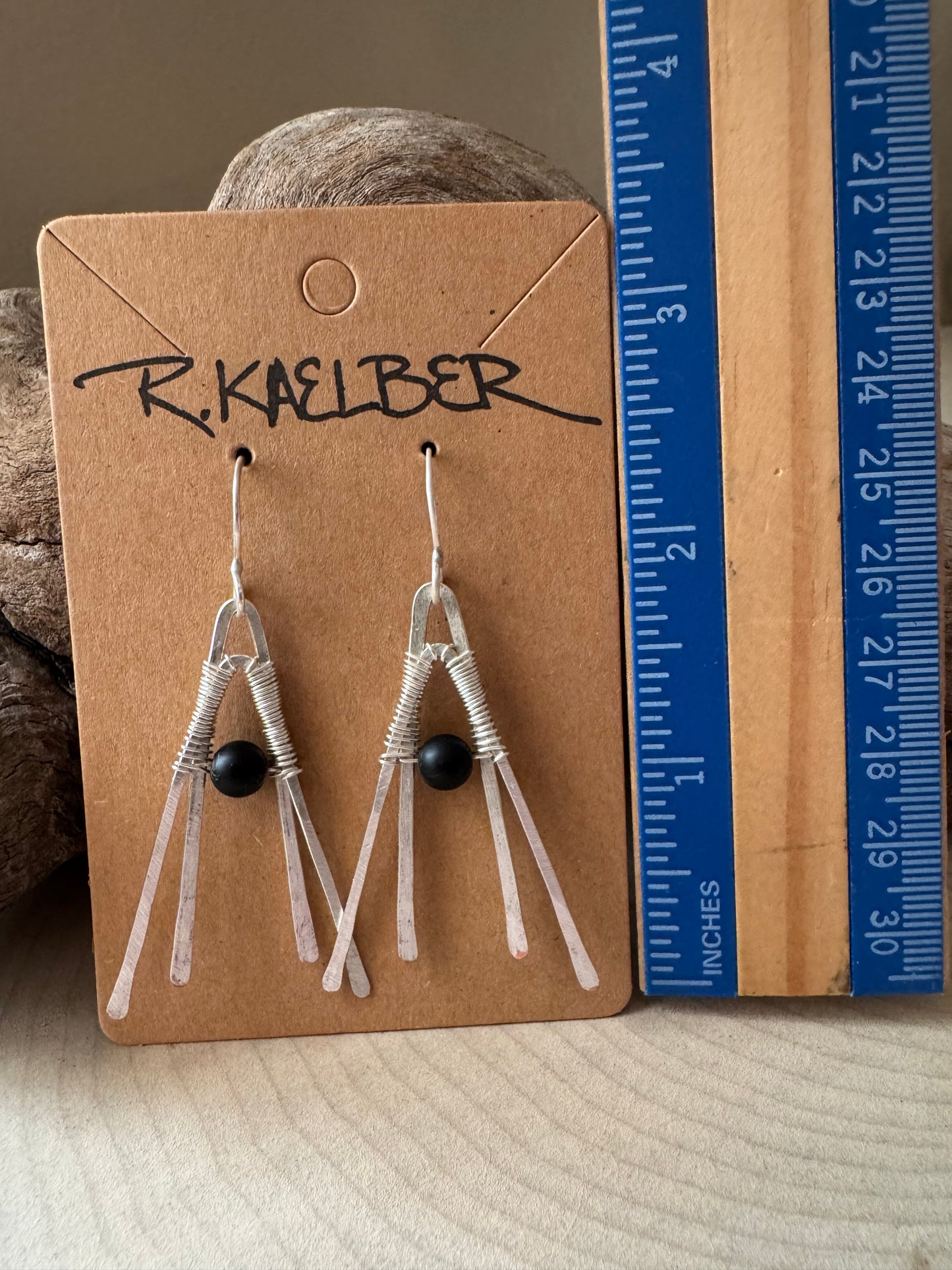 Onyx and Hammered Sterling Silver Double A-Frame Earrings
