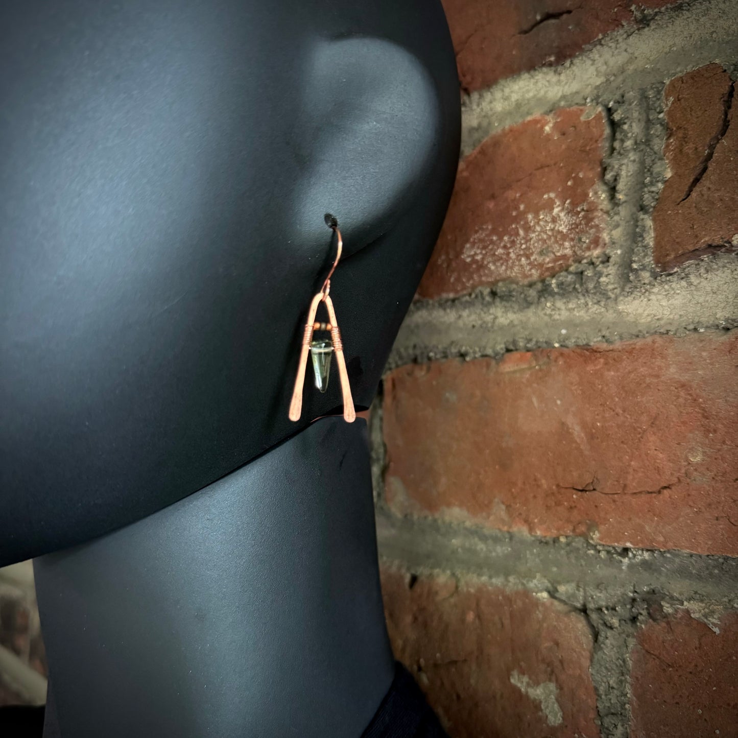 Fluorite and Hammered Copper A-Frame Earrings