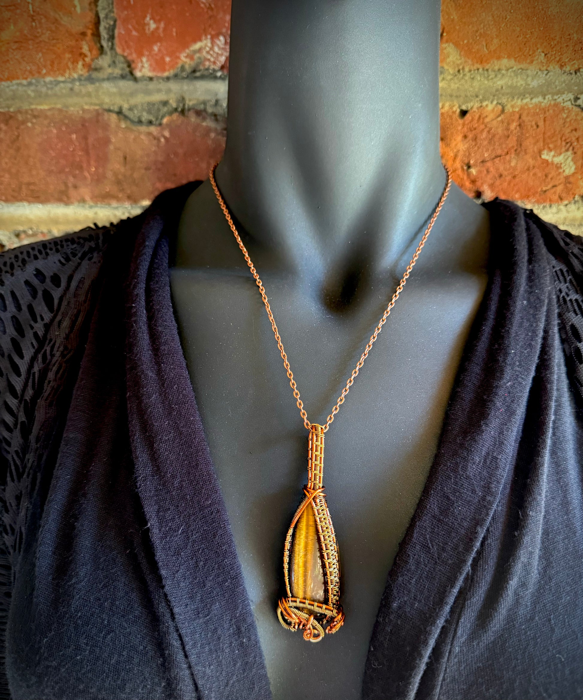 Tiger’s Eye Pendant Wrapped in Copper and Antique Bronze - R.Kaelber Art