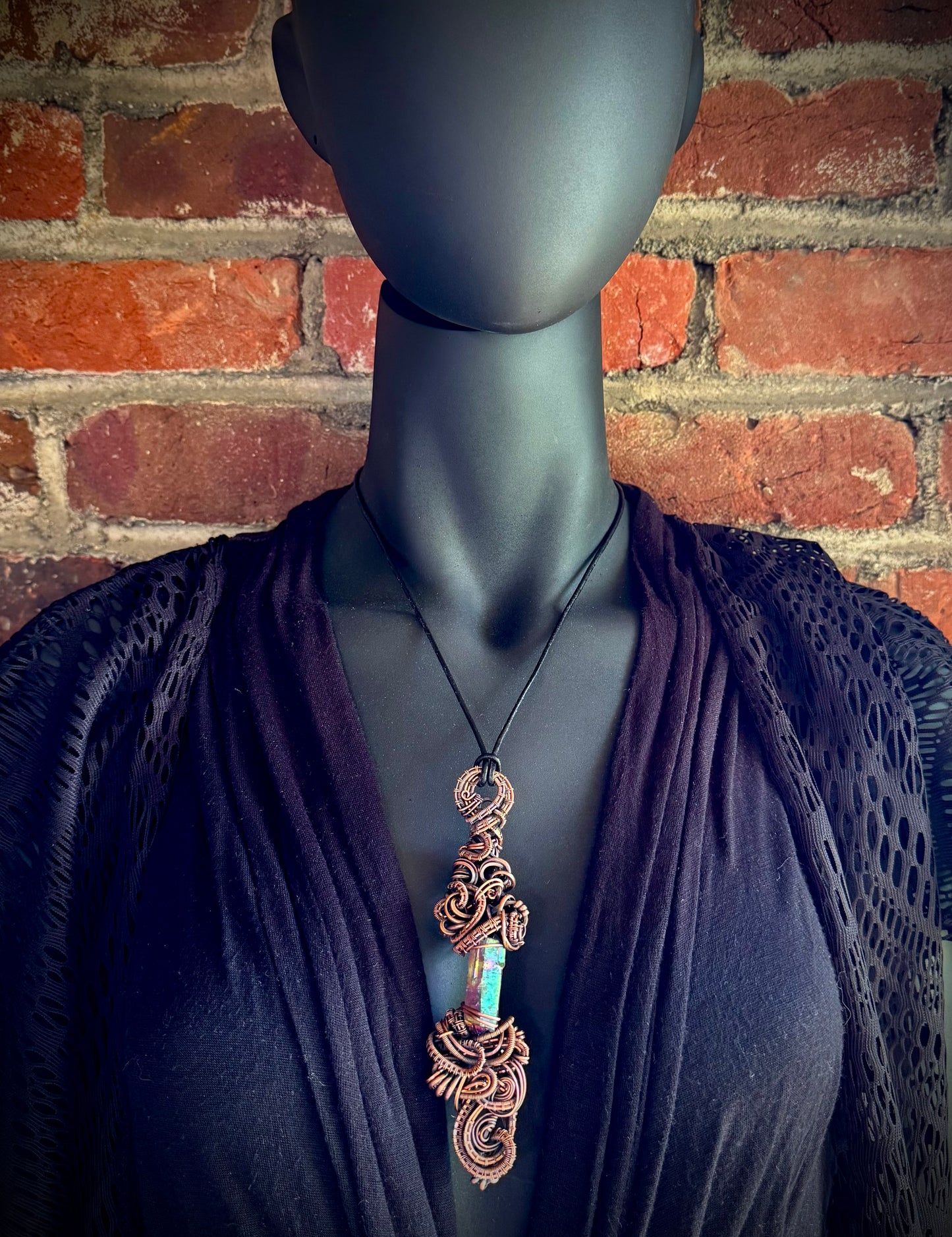 Aura Quartz Floating Pendant with Copper