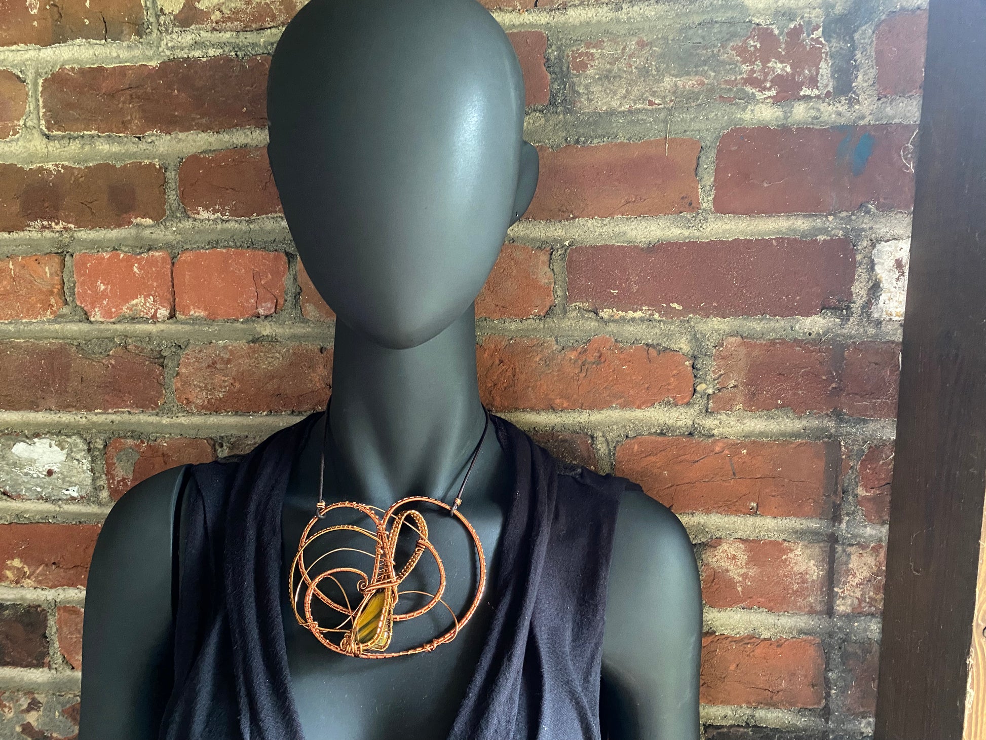 Tiger’s Eye Statement Necklace with Copper and Bronze - R.Kaelber Art