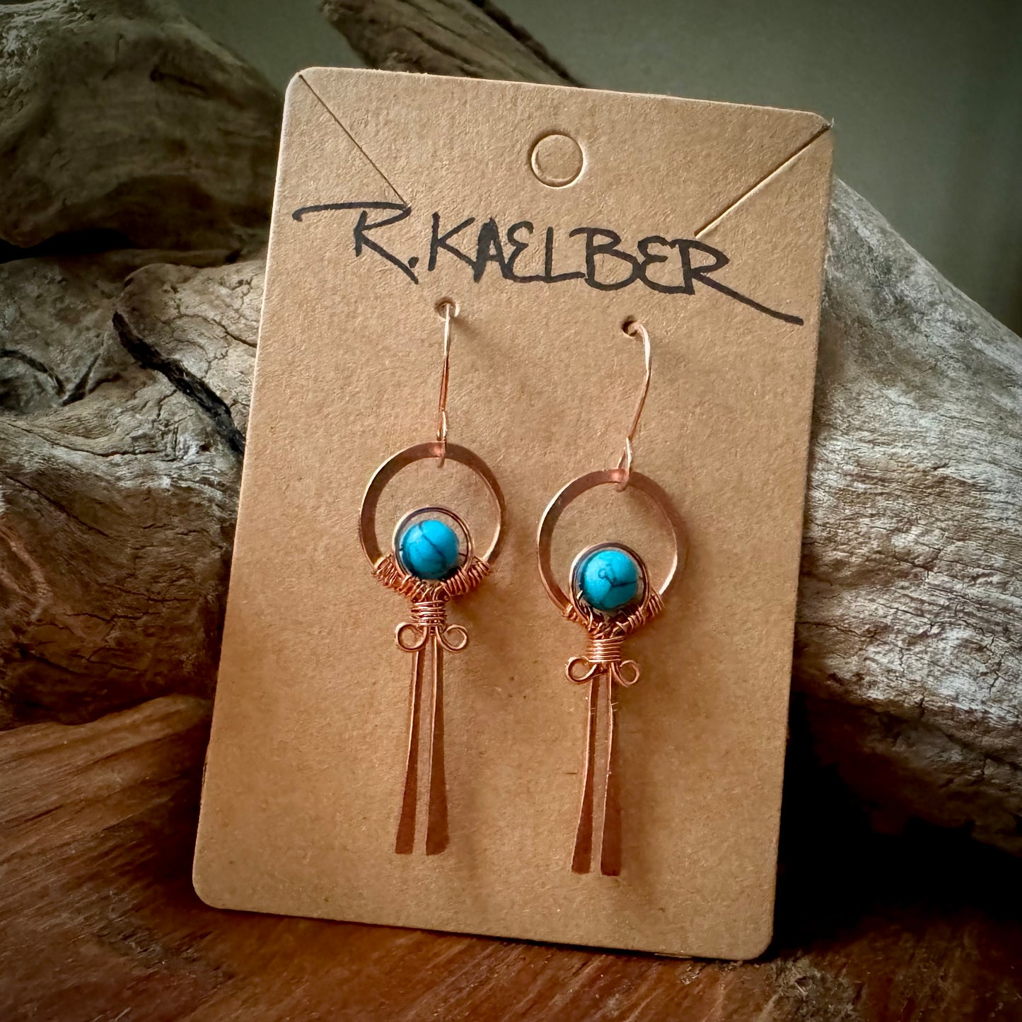 Turquoise and Copper Lollipop Dangle Earrings