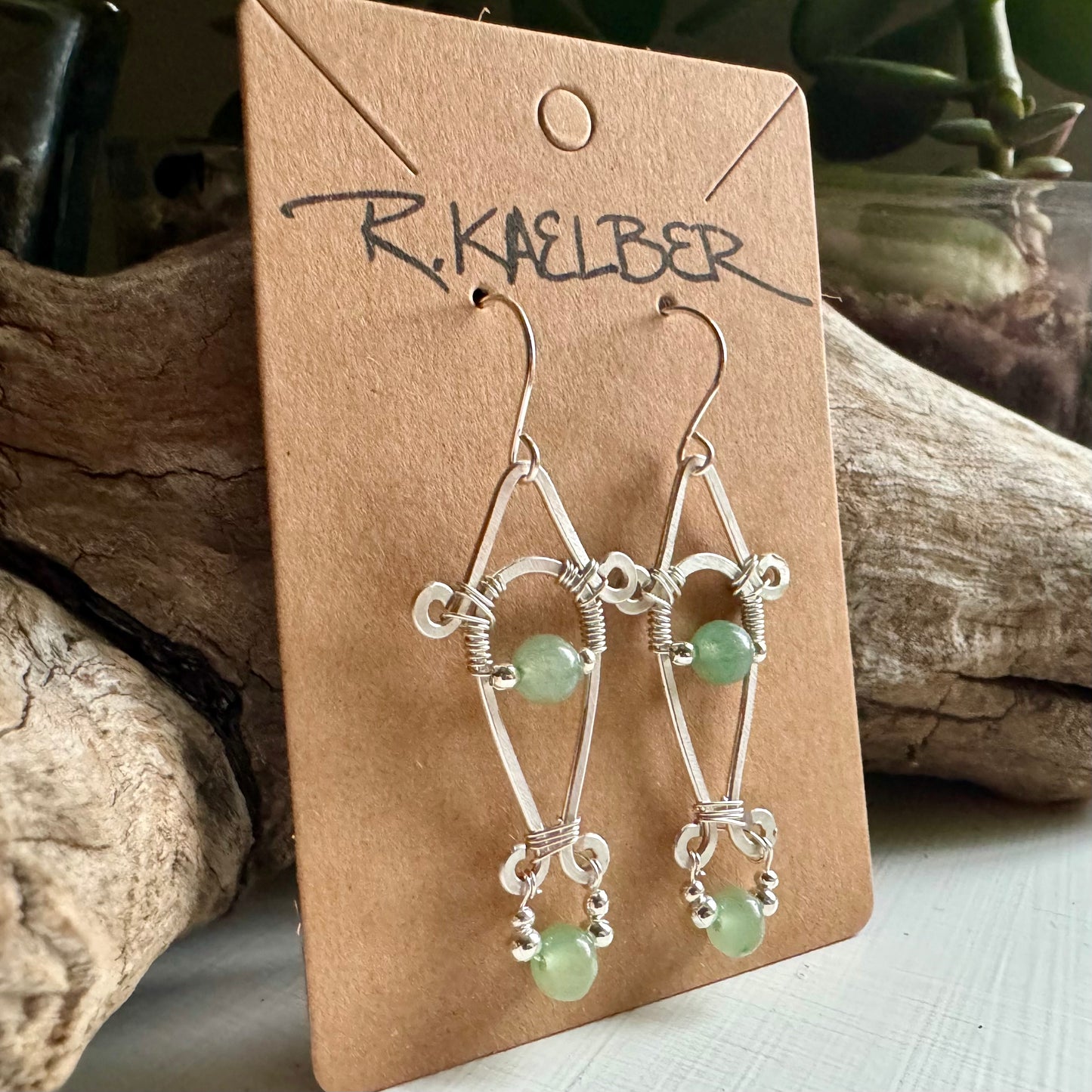 Aventurine and Sterling Silver A-Frame Earrings - R.Kaelber Art