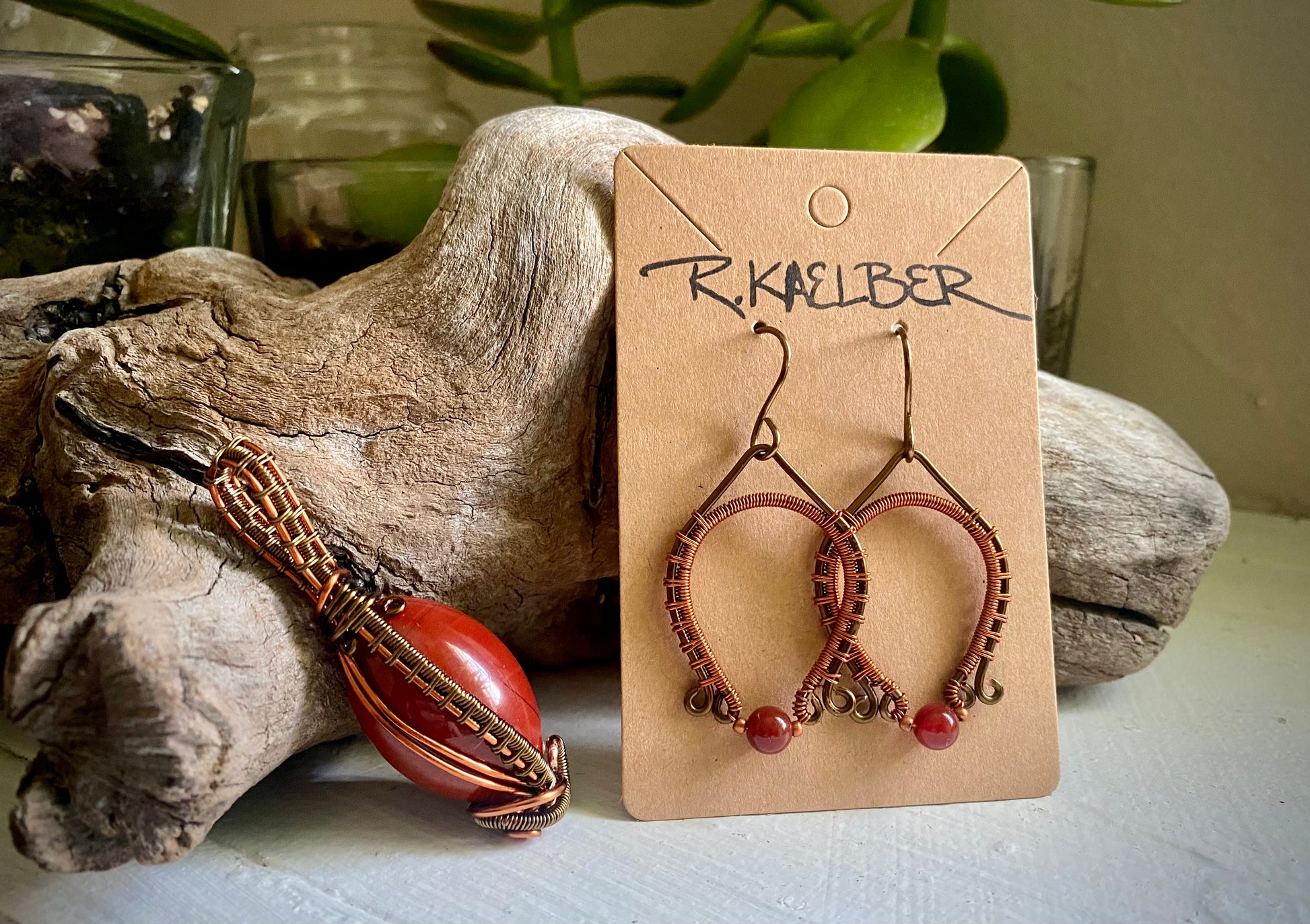 Carnelian Earring and Red Jasper Pendant Set - R.Kaelber Art