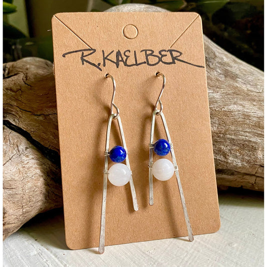 Lapis Lazuli and Rainbow Moonstone A Frame Dangle Earrings - R.Kaelber Art