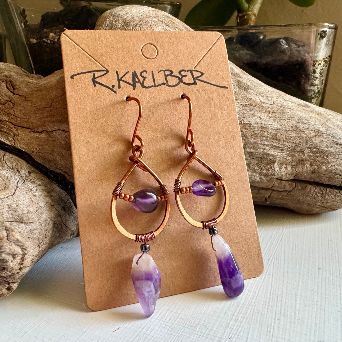 Amethyst and Copper Dangle Earrings