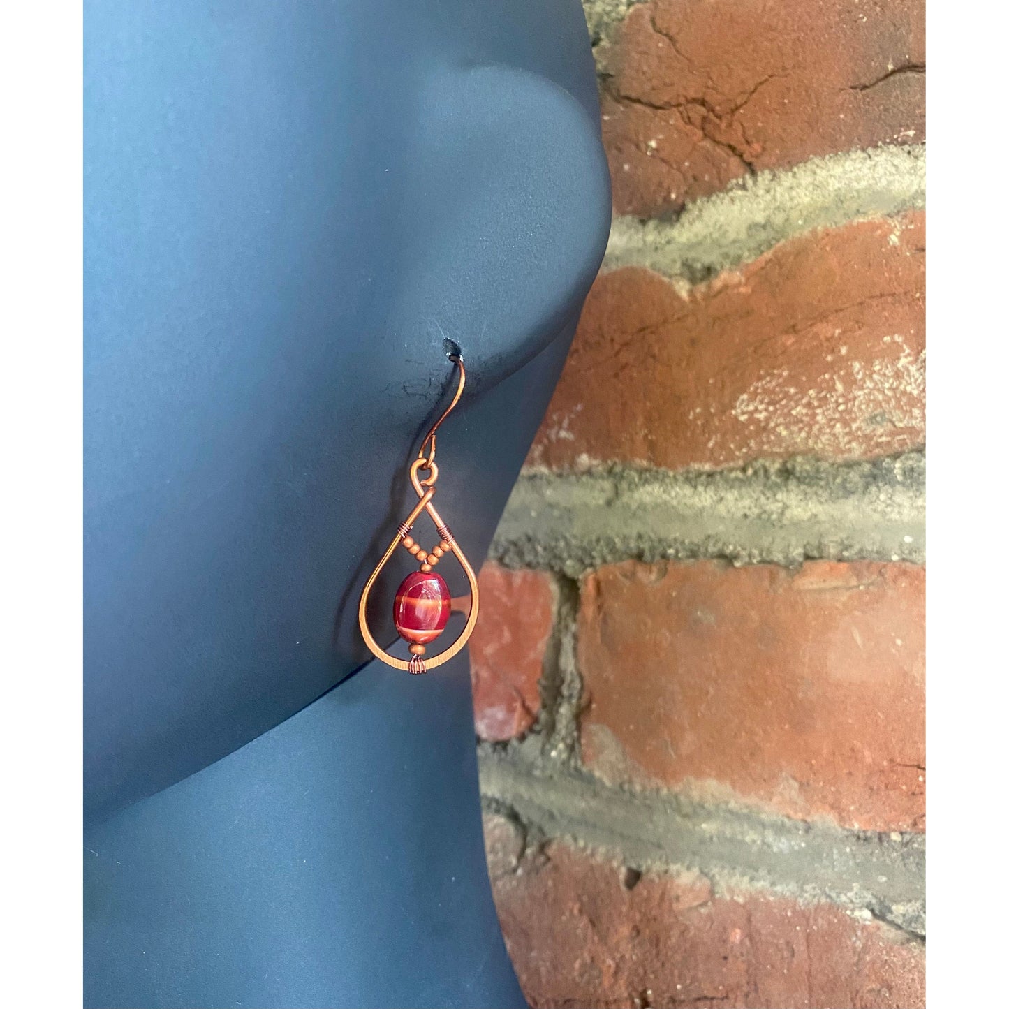 Red Tiger’s Eye and Copper Teardrop Earrings - R.Kaelber Art