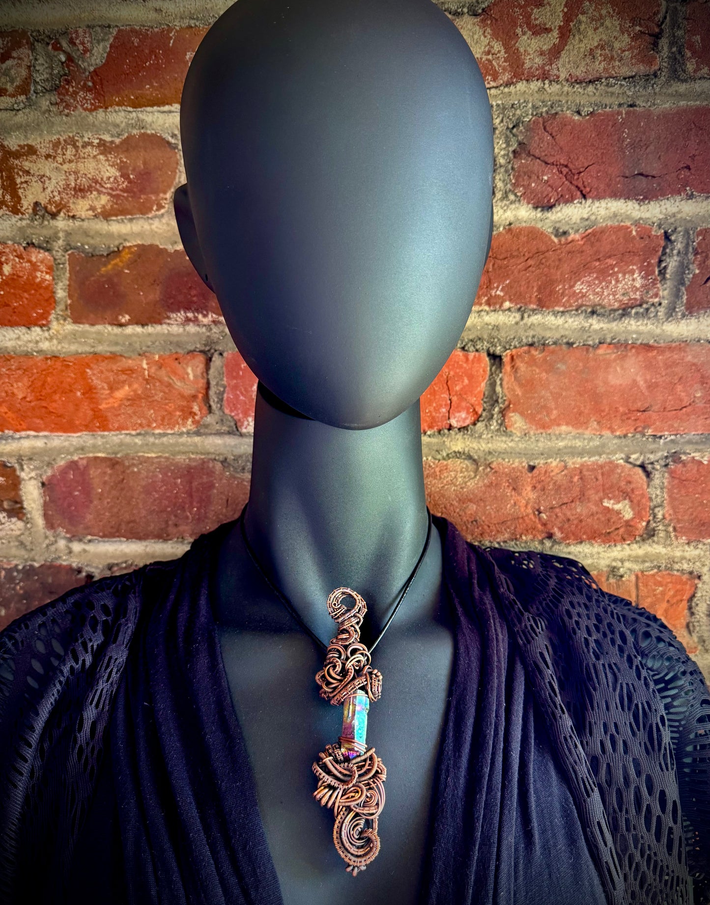 Aura Quartz Floating Pendant with Copper