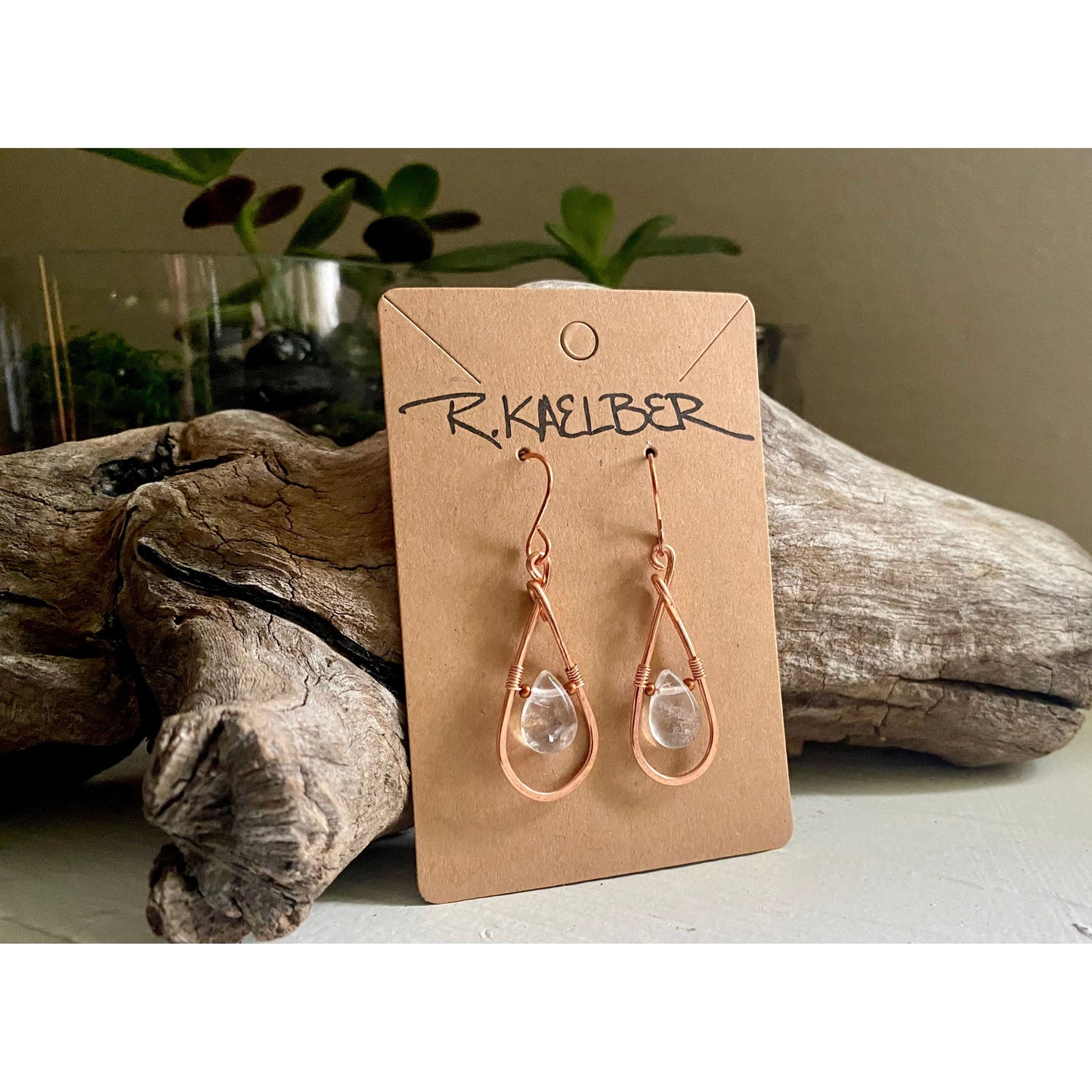 Fluorite Teardrop Earrings with Hammered Copper - R.Kaelber Art