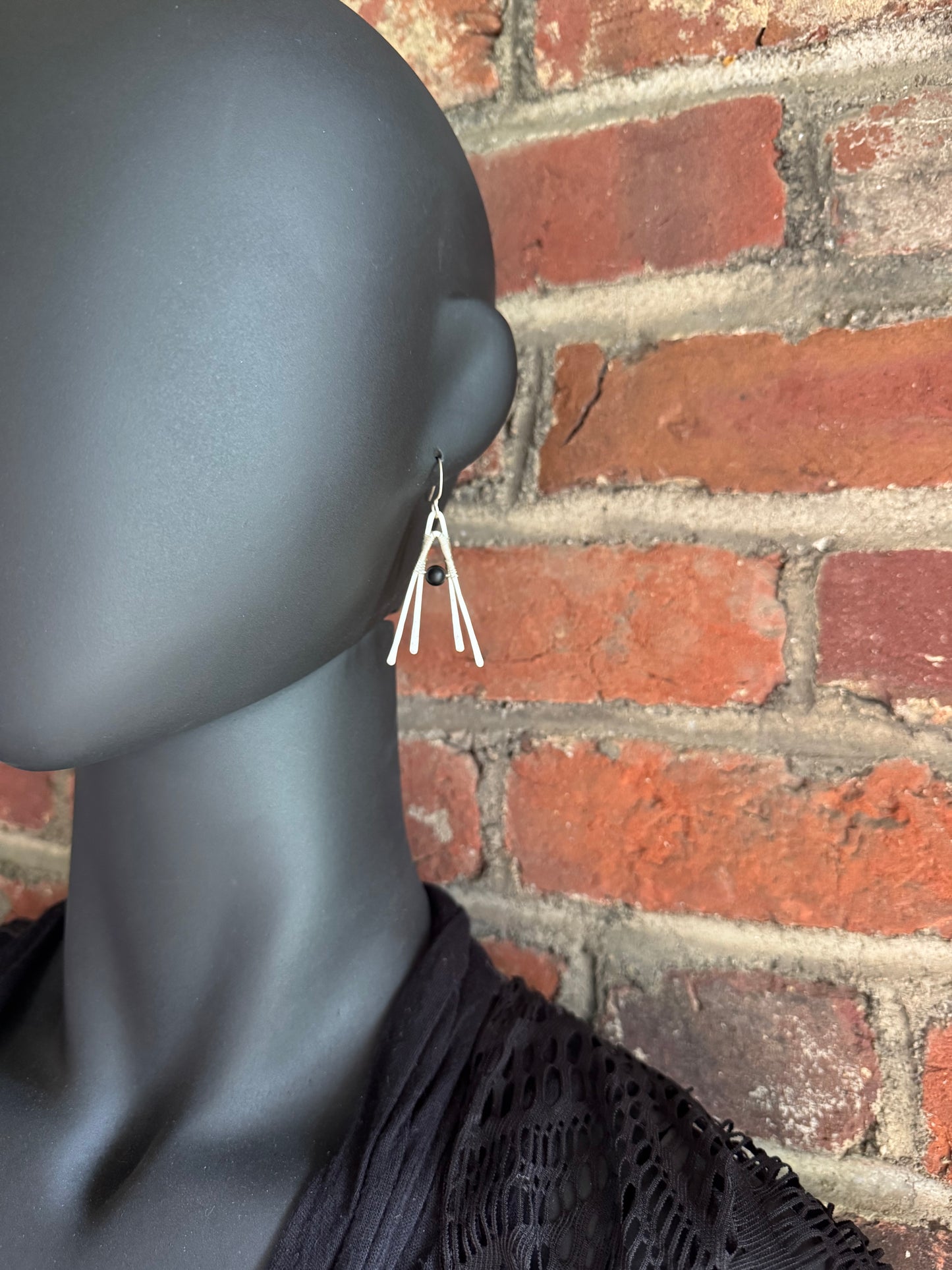 Onyx and Hammered Sterling Silver Double A-Frame Earrings
