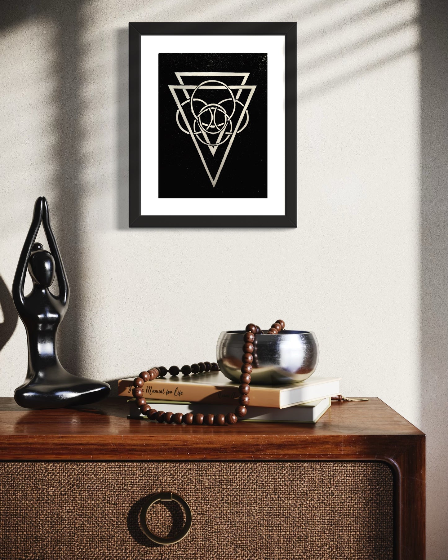 Energy Direction (Black background) Framed - Original Linocut Print with Black Ink on Paper