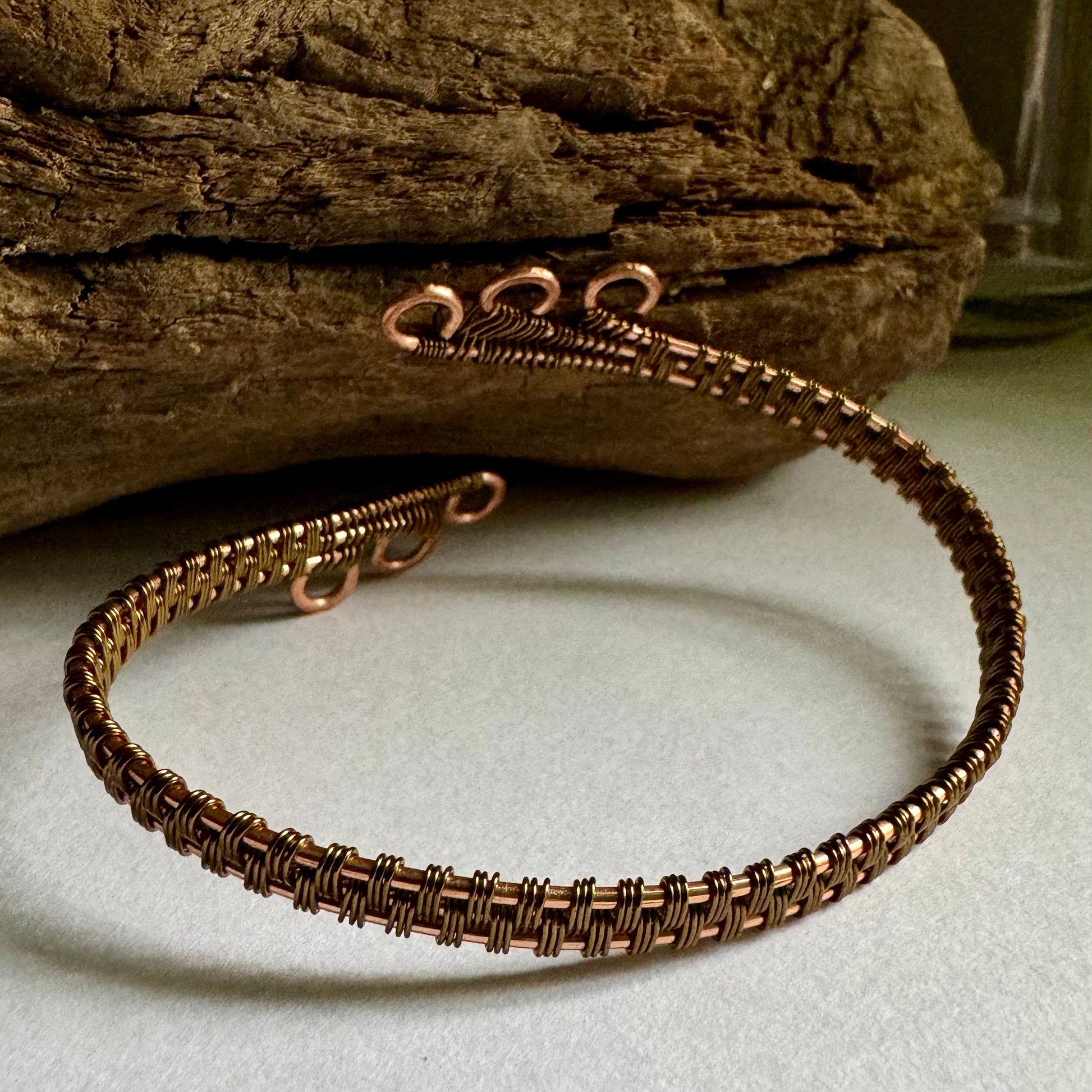 Copper and Antique Bronze 3 Spiral cuff - R.Kaelber Art