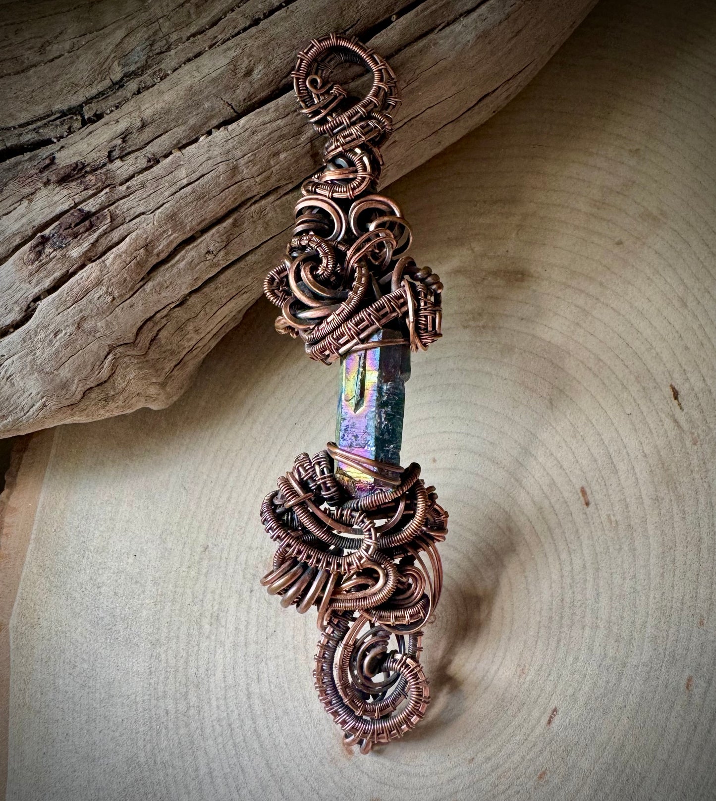 Aura Quartz Floating Pendant with Copper