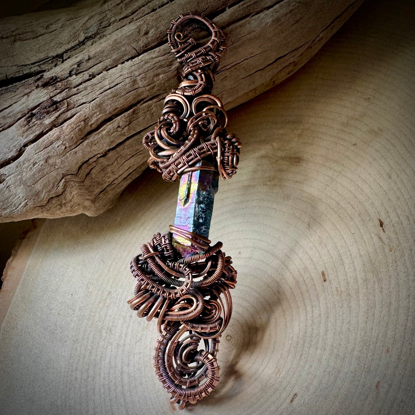 Aura Quartz Floating Pendant with Copper