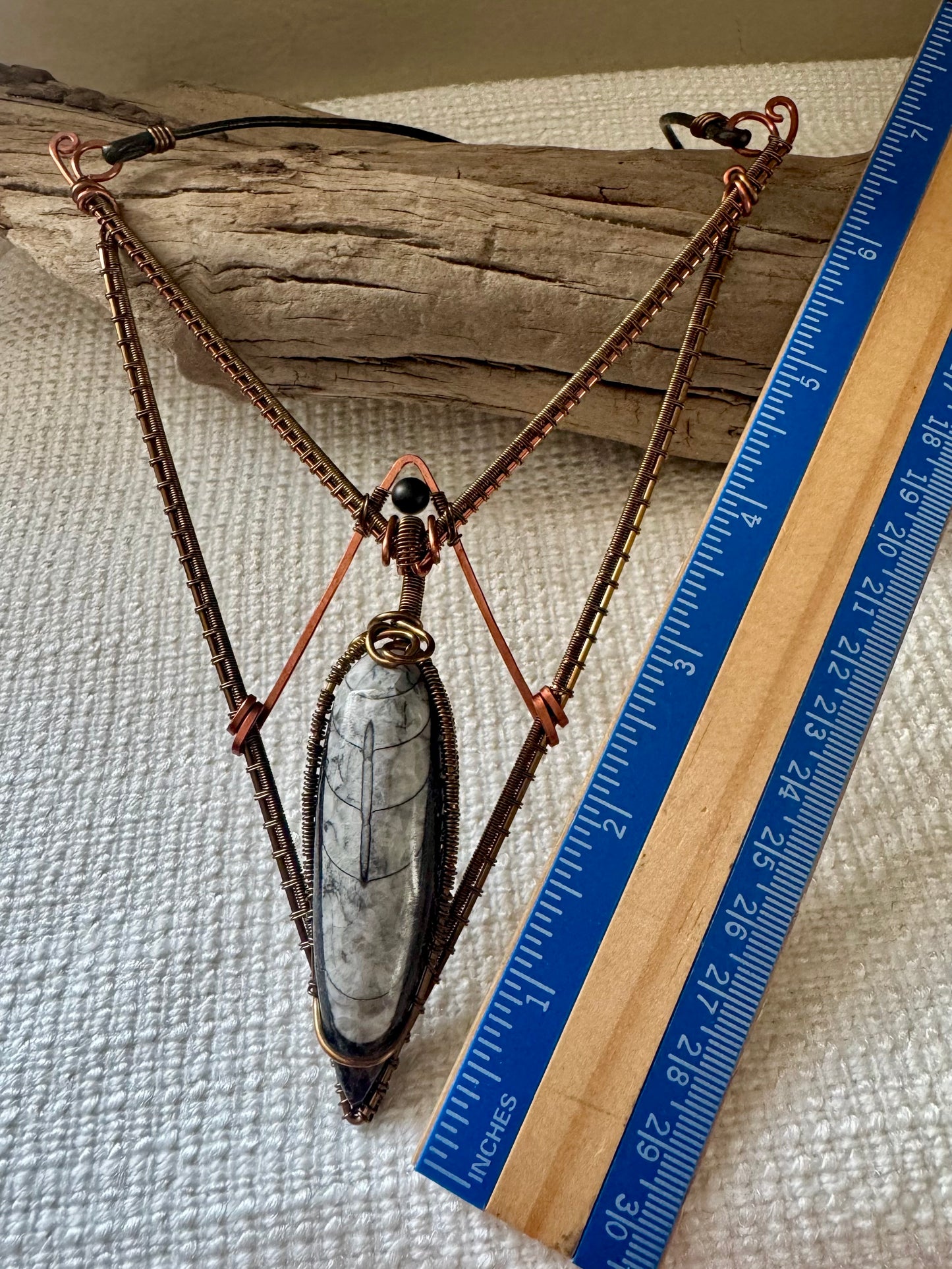 Orthoceras Fossil Statement Necklace with Copper and Antique Bronze