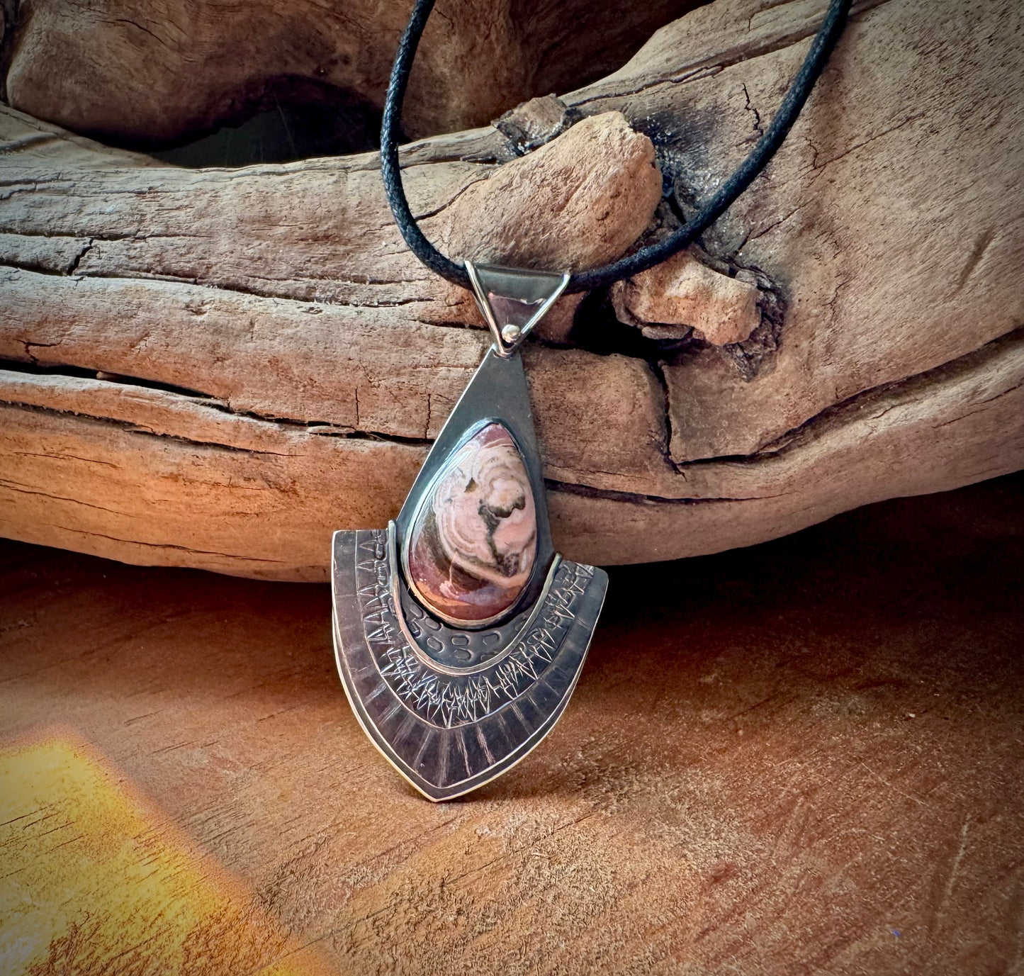 Rhodochrosite and Sterling Silver Pendant
