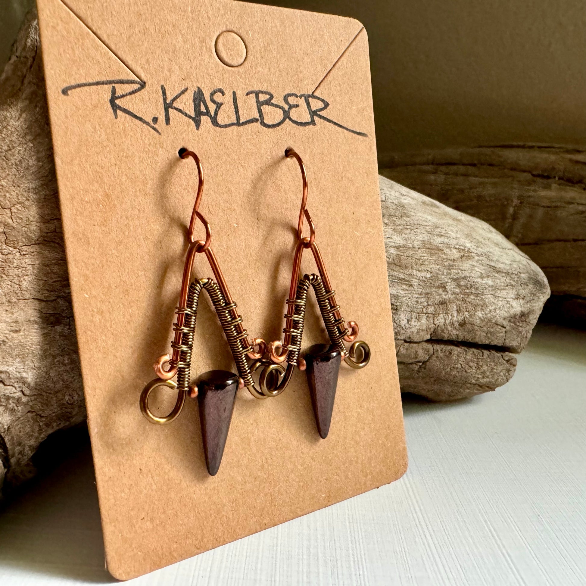 Jet, Copper, and Antique Bronze Earrings - R.Kaelber Art