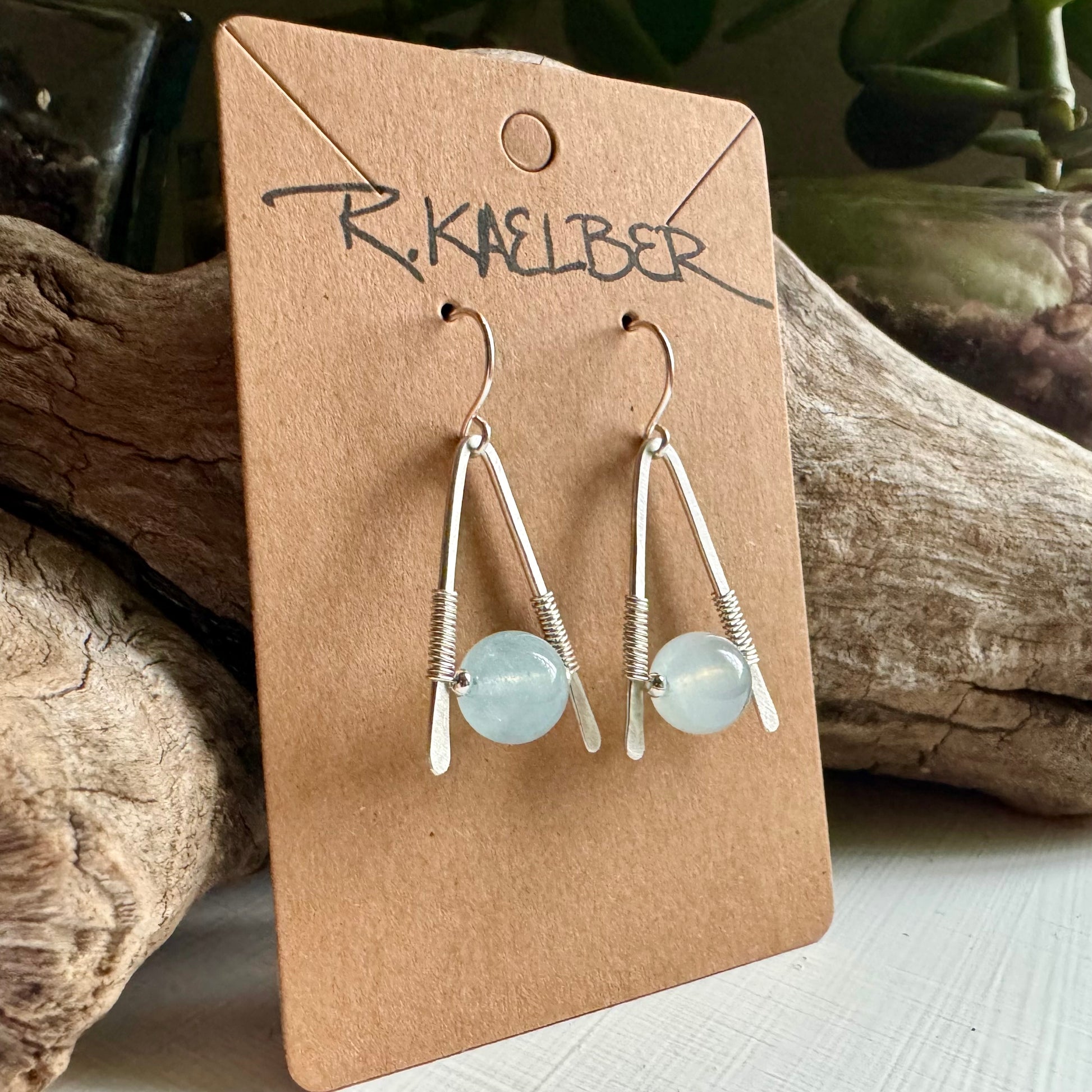 Aquamarine and Sterling Silver A-Frame Earrings - R.Kaelber Art