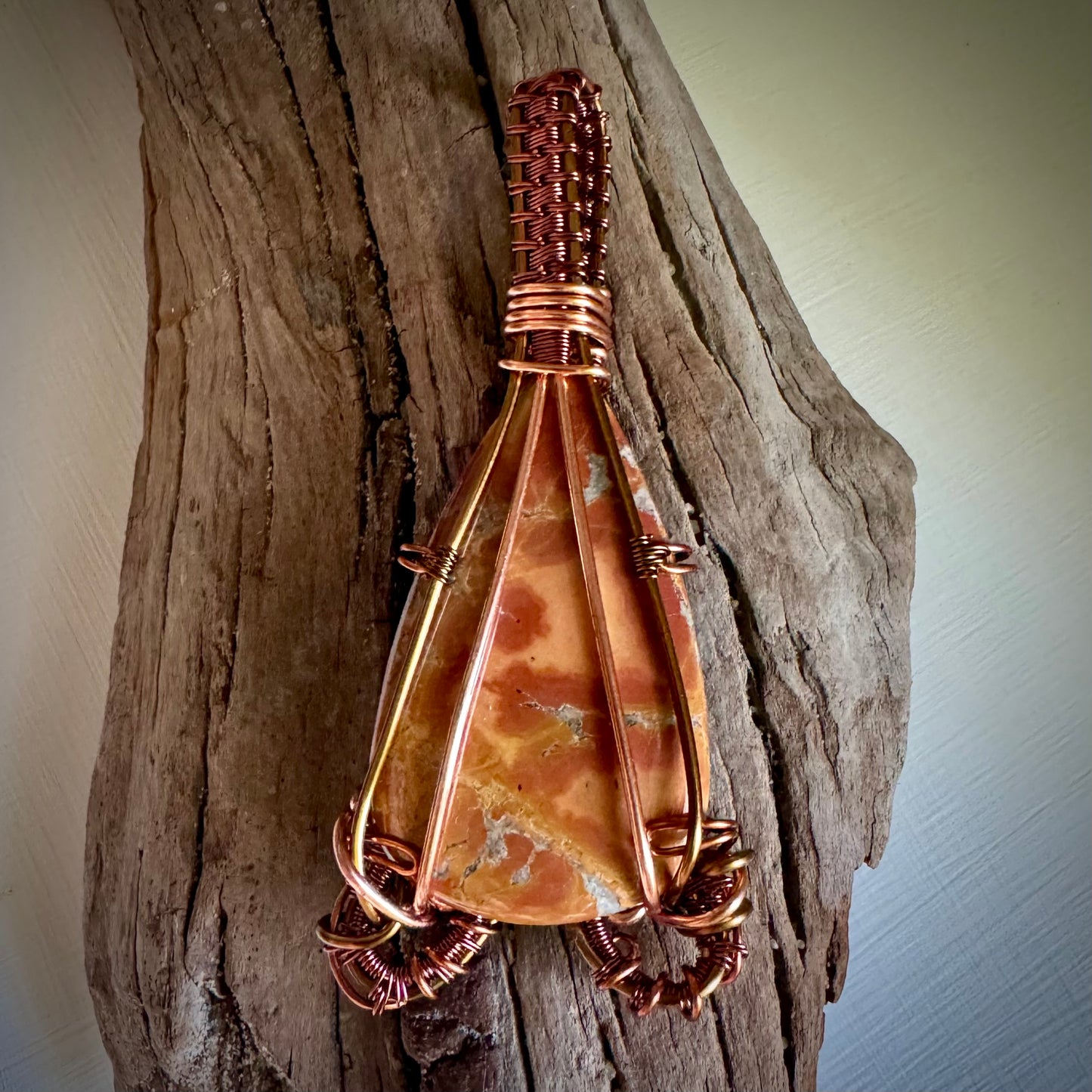 Jasper, Antique Bronze, and Copper Pendant