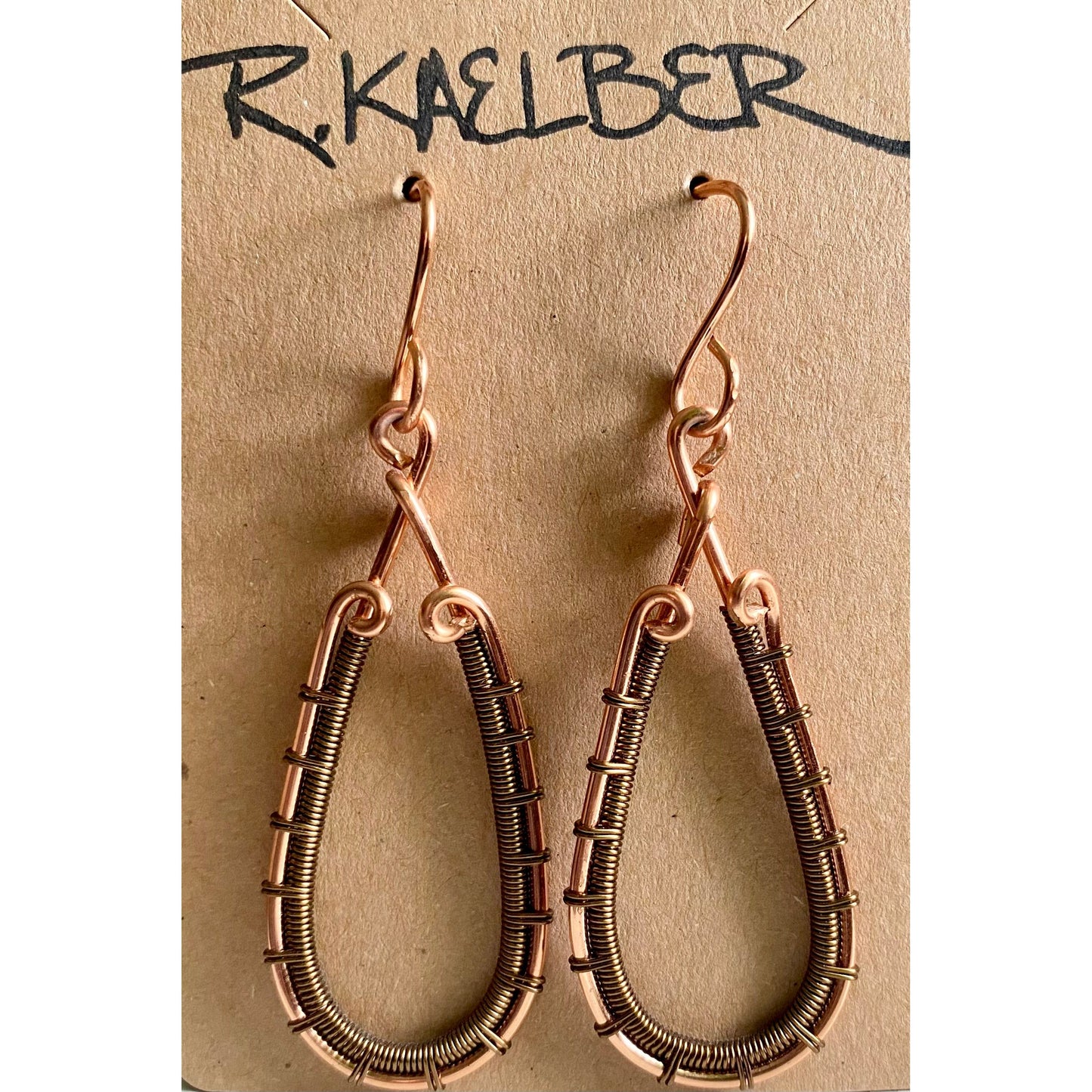 Copper and Antique Bronze Teardrop Wire Wrap Earrings - R.Kaelber Art