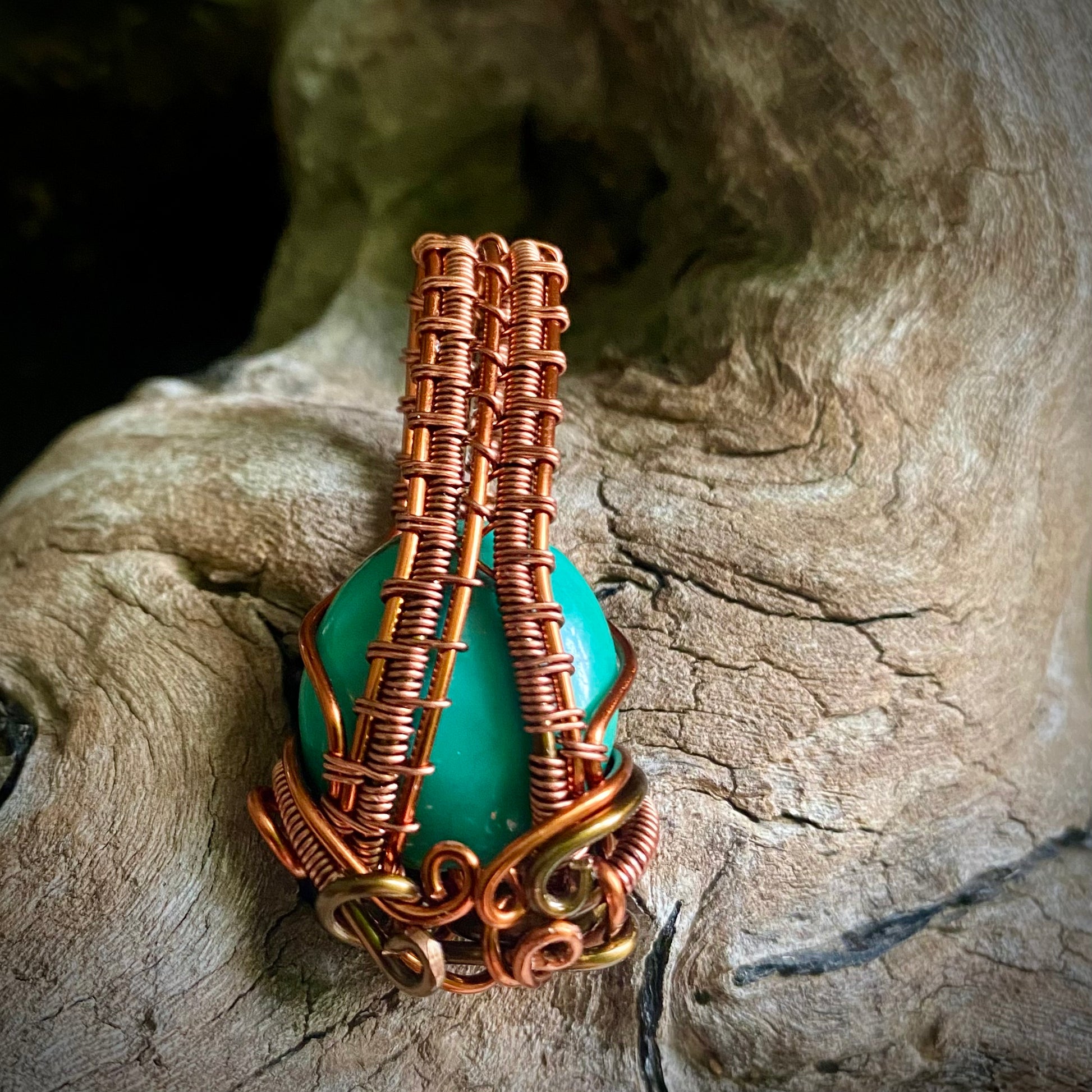 Turquoise, Copper, and Antique Bronze Pendant - R.Kaelber Art