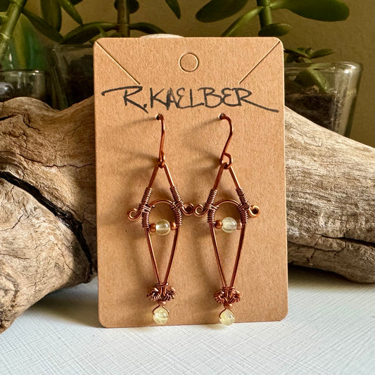 Prehnite and Copper Dangle Earrings - R.Kaelber Art