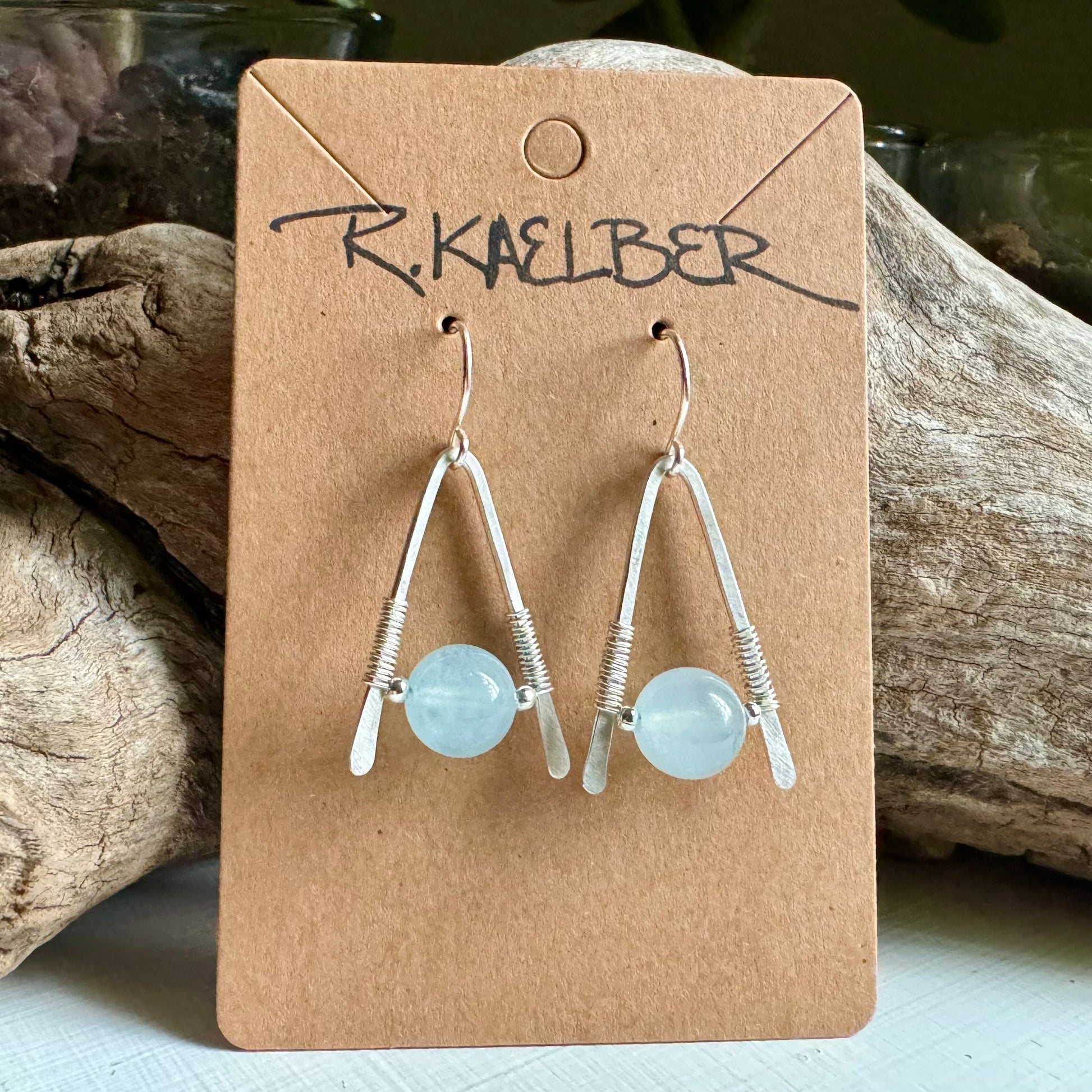 Aquamarine and Sterling Silver A-Frame Earrings - R.Kaelber Art