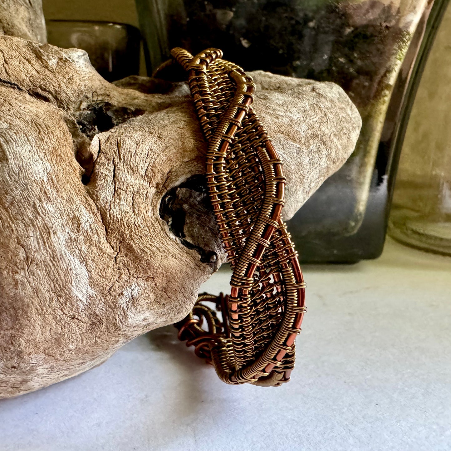 Copper and Antique Bronze Twisting Cuff - R.Kaelber Art