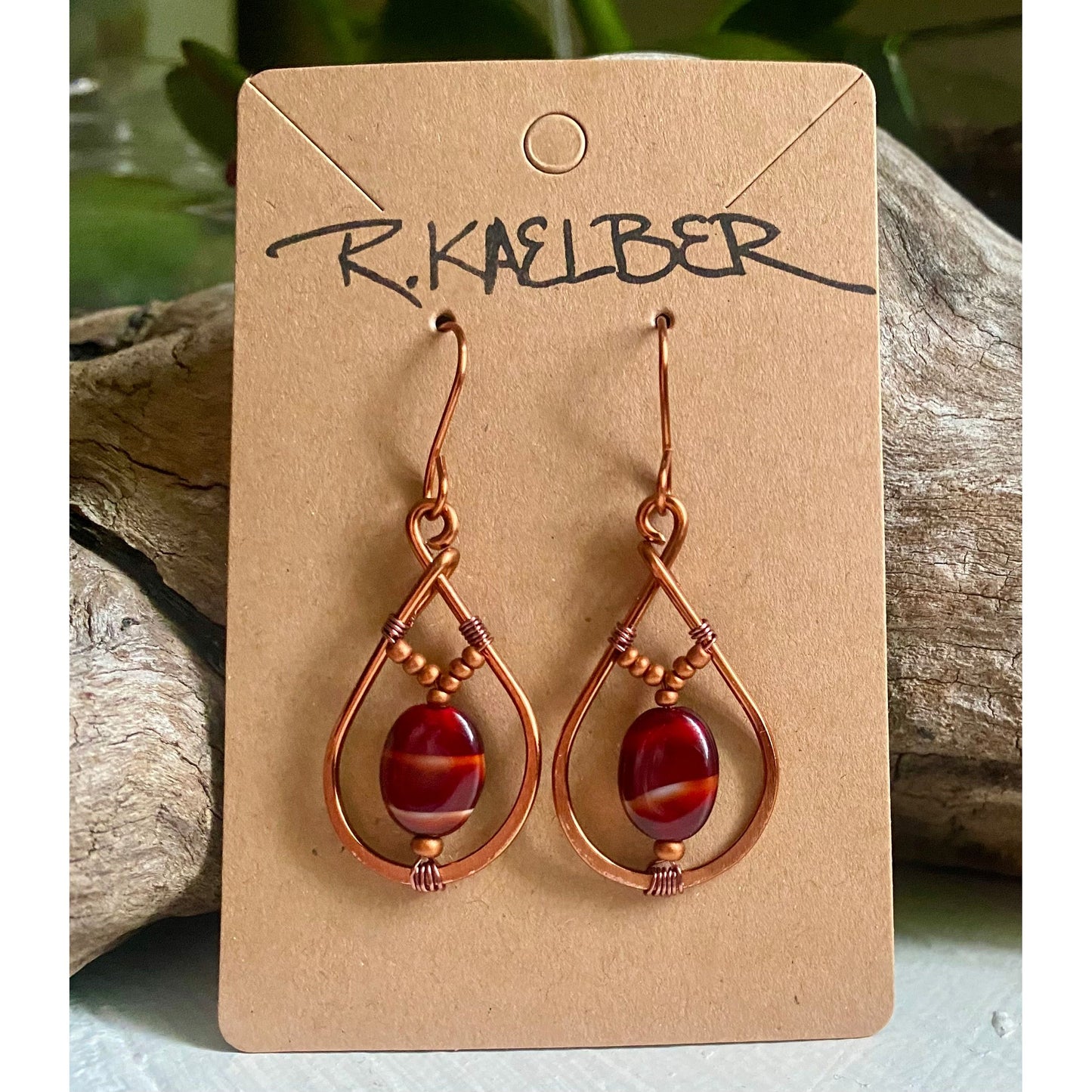 Red Tiger’s Eye and Copper Teardrop Earrings - R.Kaelber Art