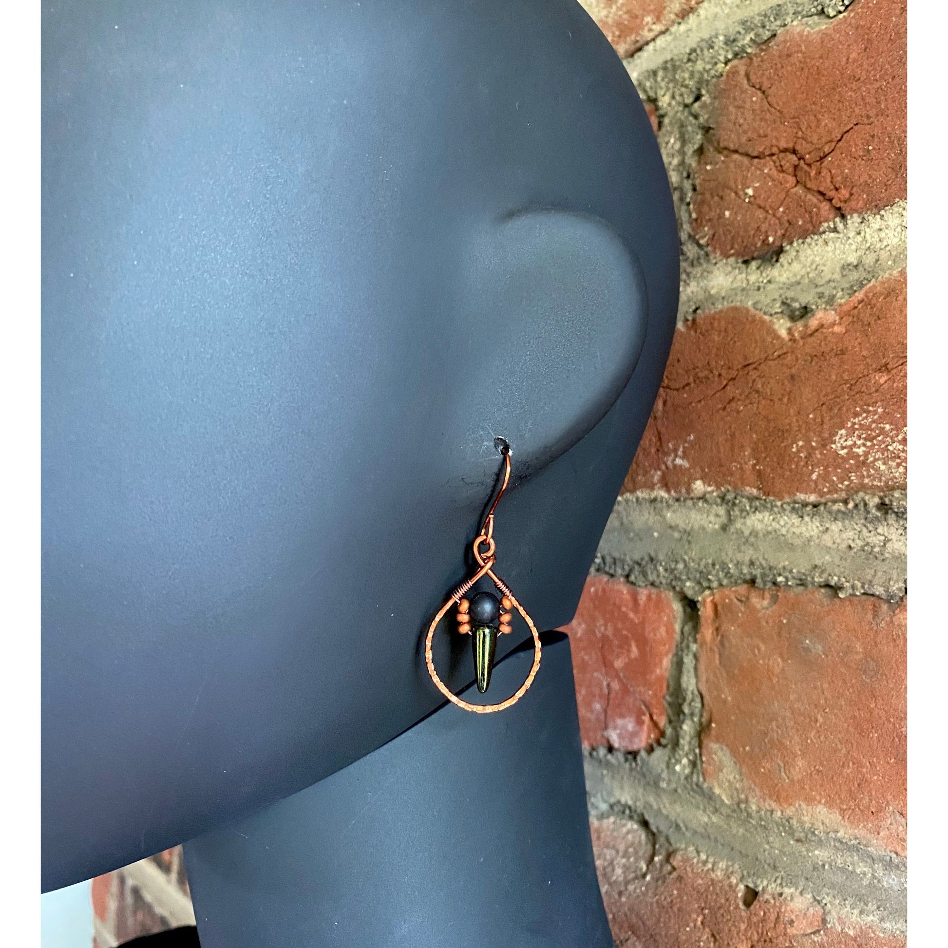 Onyx, Jet, and Copper Teardrop Earrings - R.Kaelber Art