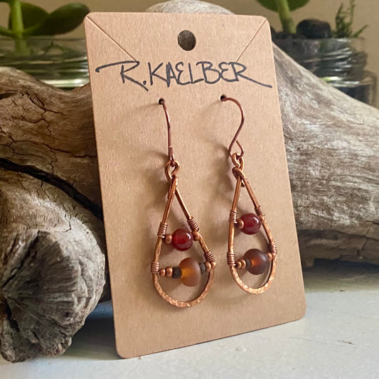 Carnelian and Horn Teardrop Earrings - R.Kaelber Art