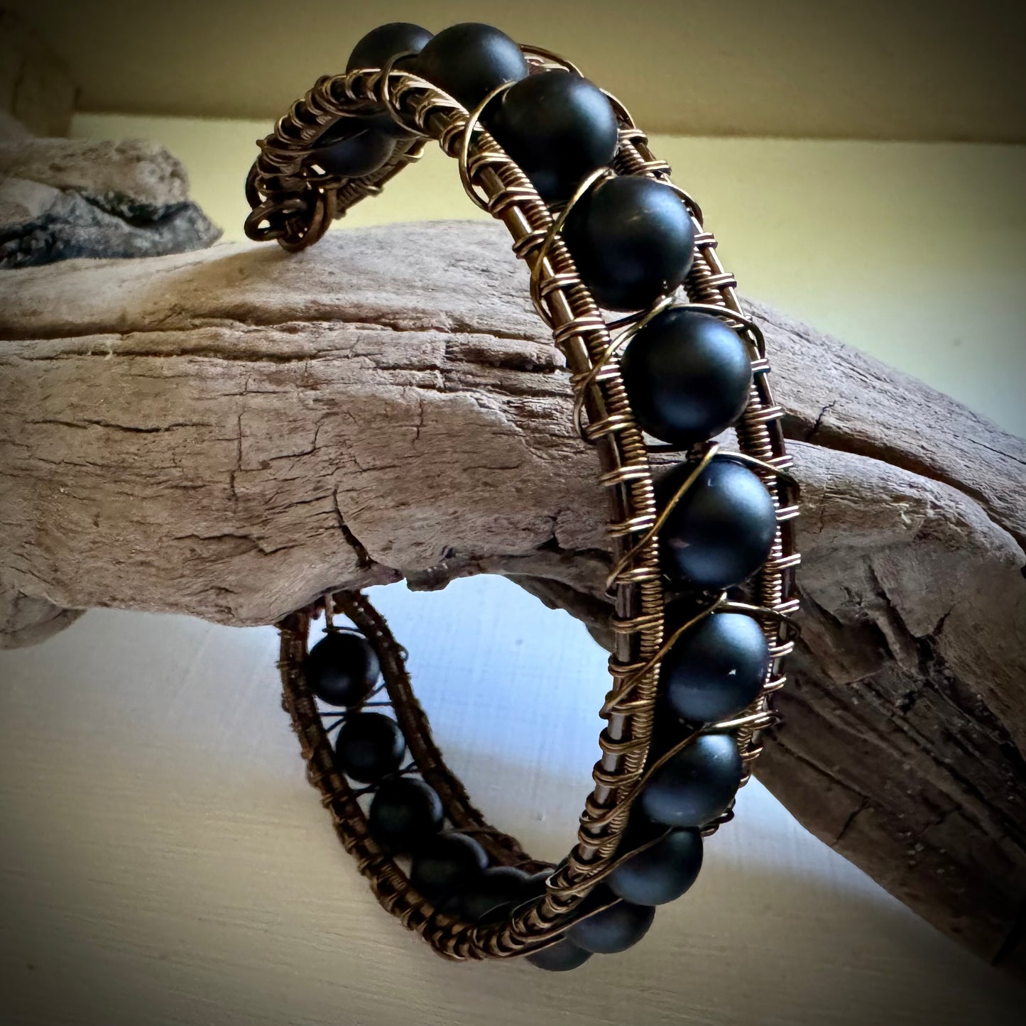 Antique Bronze and Onyx Cuff