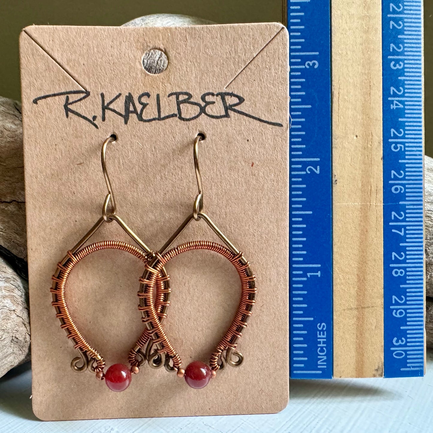 Carnelian, Copper, and Antique Bronze Dangle Earrings