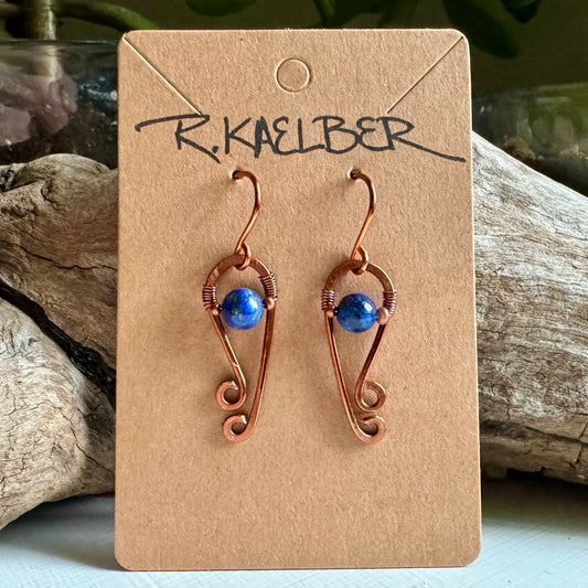 Lapis Lazuli Small Dangle Hammered Copper Earrings