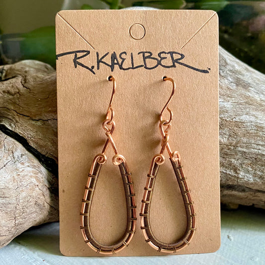 Copper and Antique Bronze Teardrop Wire Wrap Earrings - R.Kaelber Art