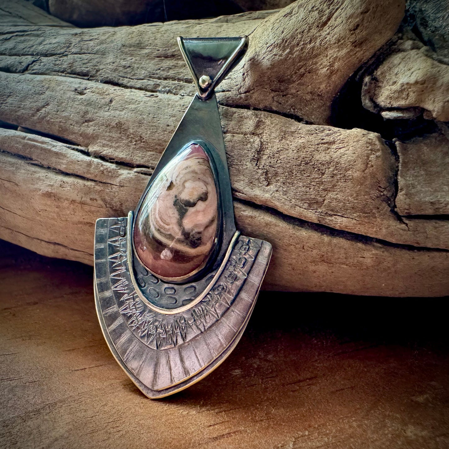 Rhodochrosite and Sterling Silver Pendant