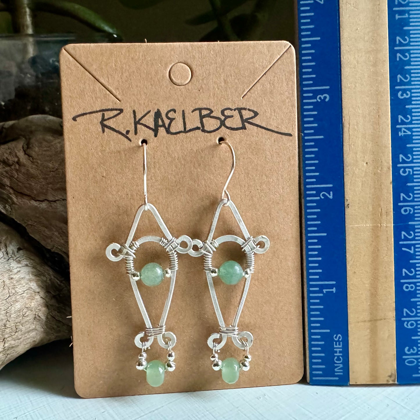 Aventurine and Sterling Silver A-Frame Earrings - R.Kaelber Art