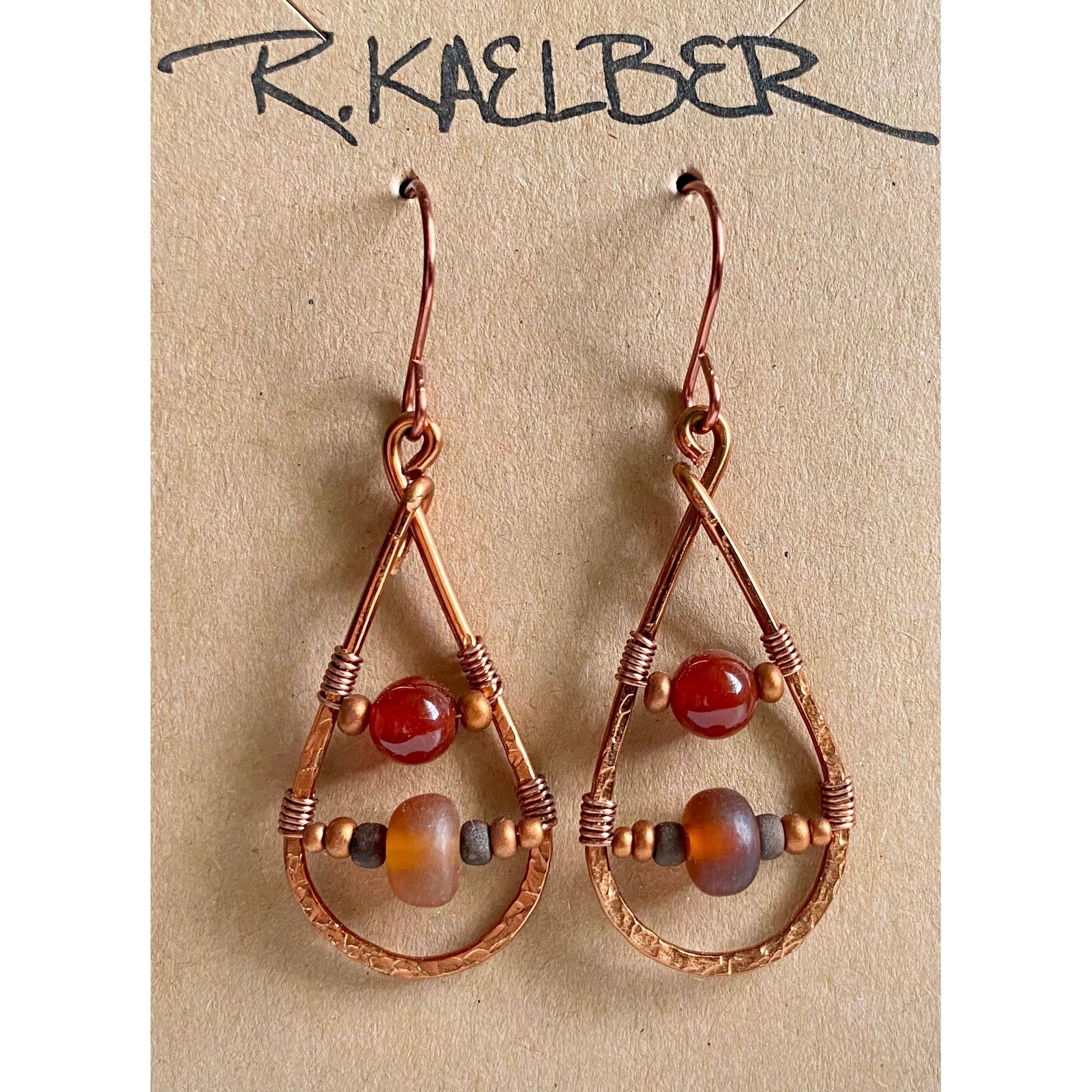 Carnelian and Horn Teardrop Earrings - R.Kaelber Art