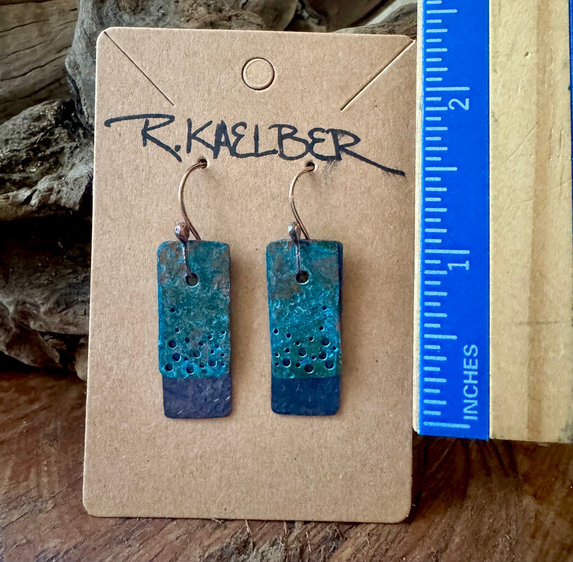 Textured Copper Layered Rectangular Earrings - R.Kaelber Art