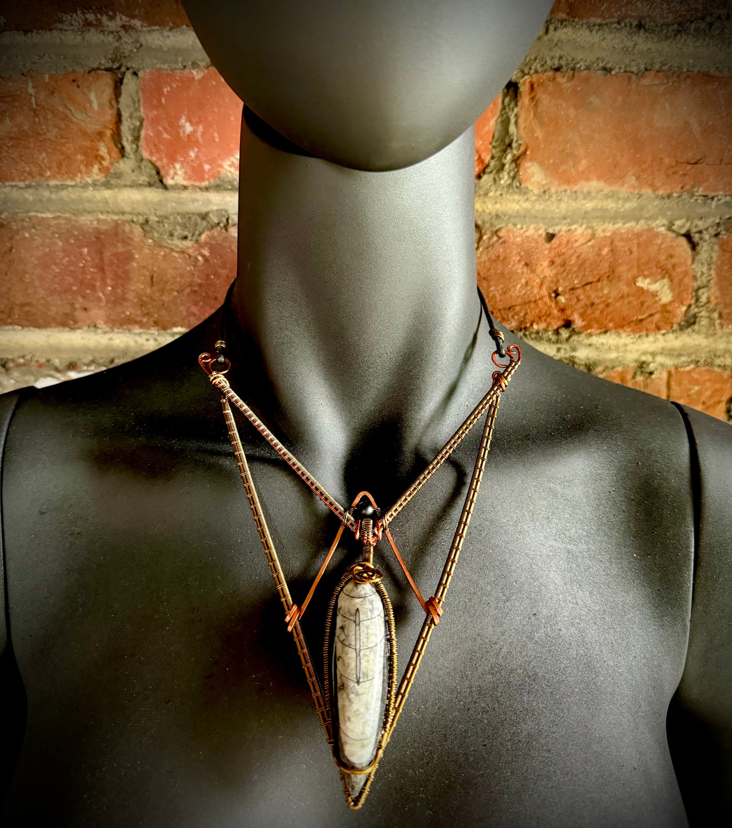 Orthoceras Fossil Statement Necklace with Copper and Antique Bronze