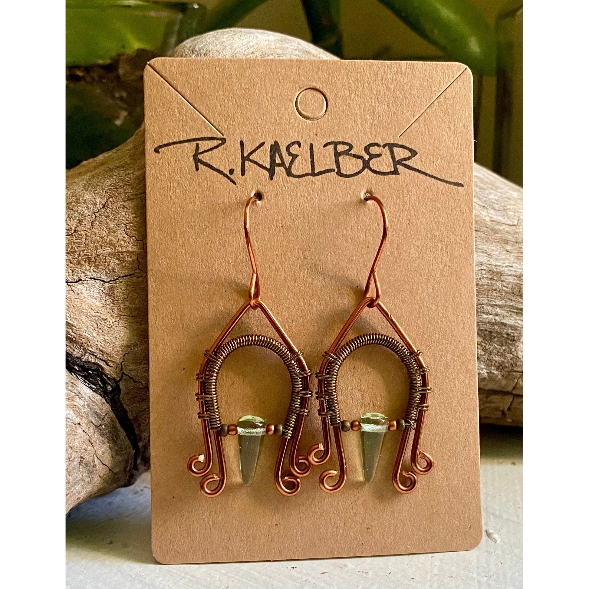 Fluorite and Copper Wire Wrapped Earrings - R.Kaelber Art