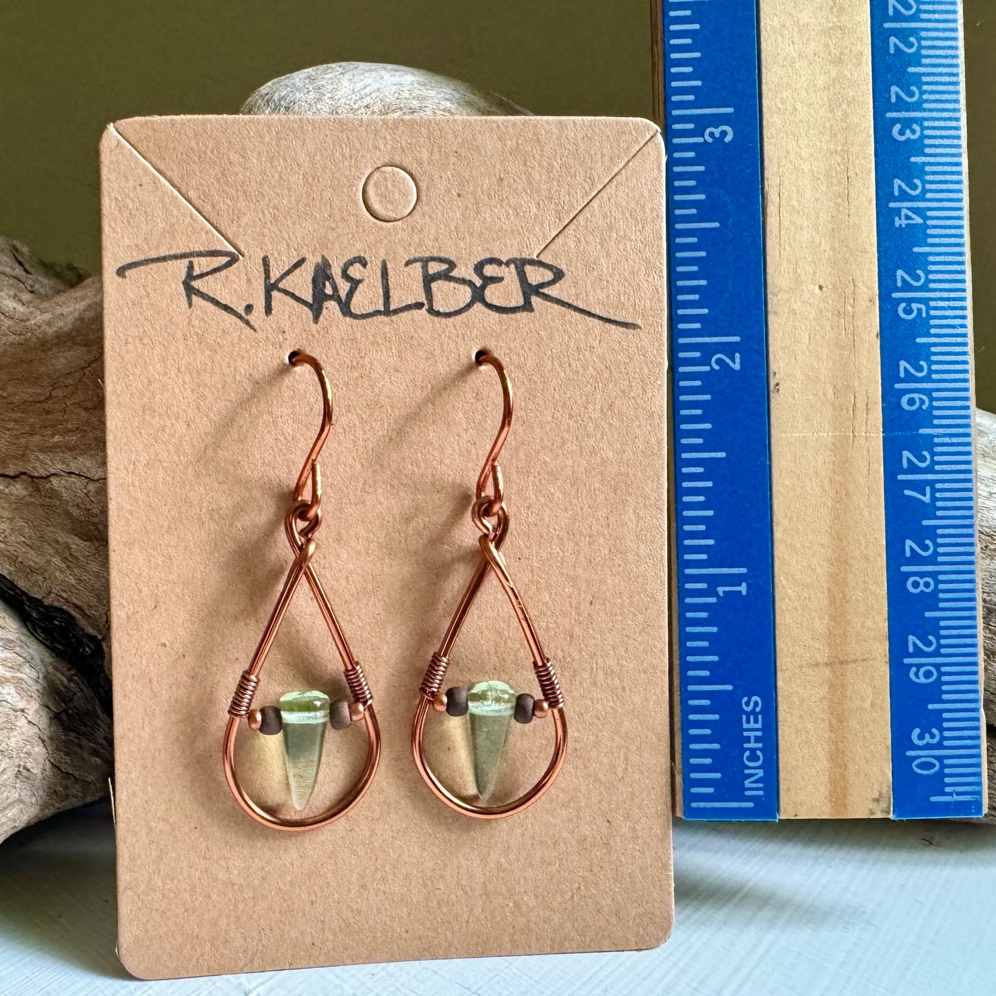 Fluorite Teardrop Earrings with Copper - R.Kaelber Art