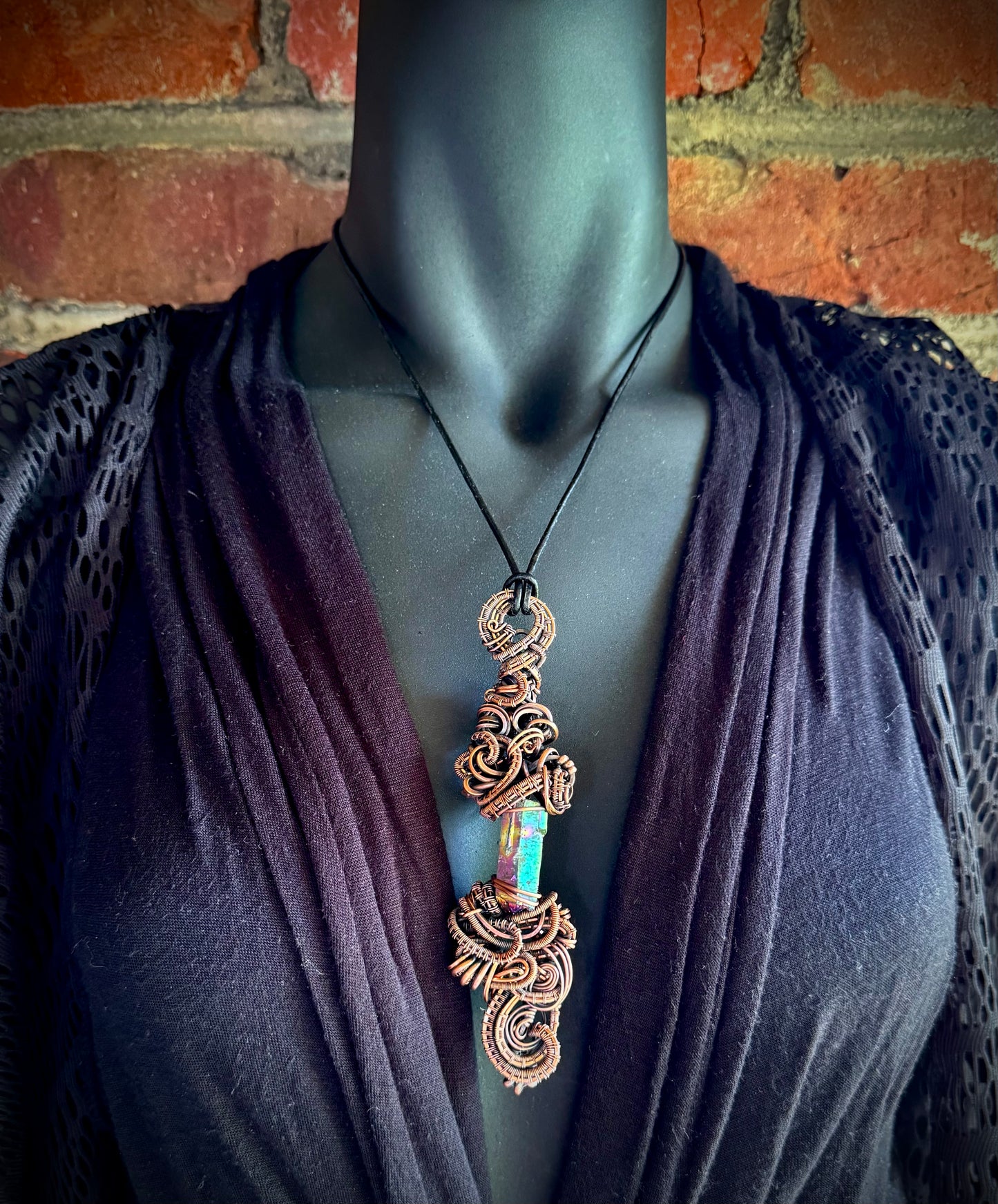 Aura Quartz Floating Pendant with Copper