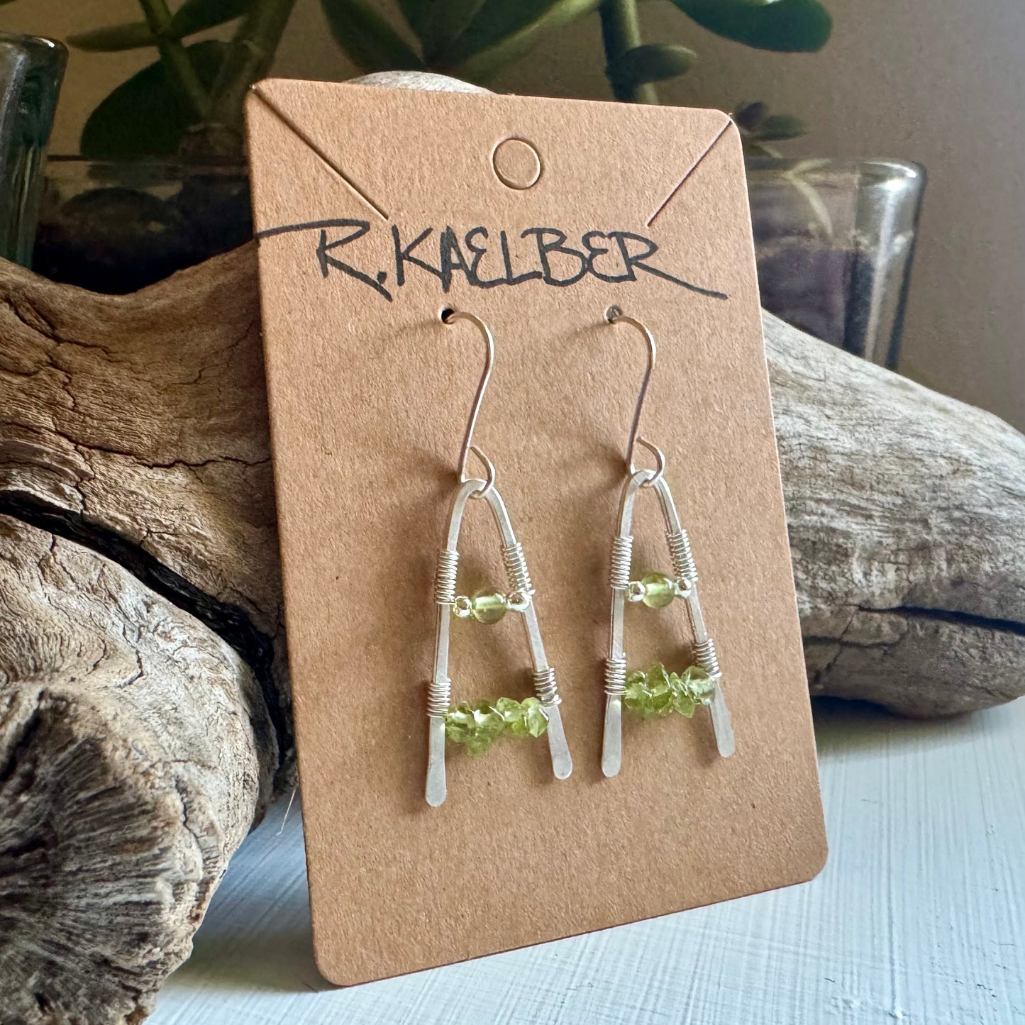 Peridot and Hammered Sterling Silver A-Frame Earrings