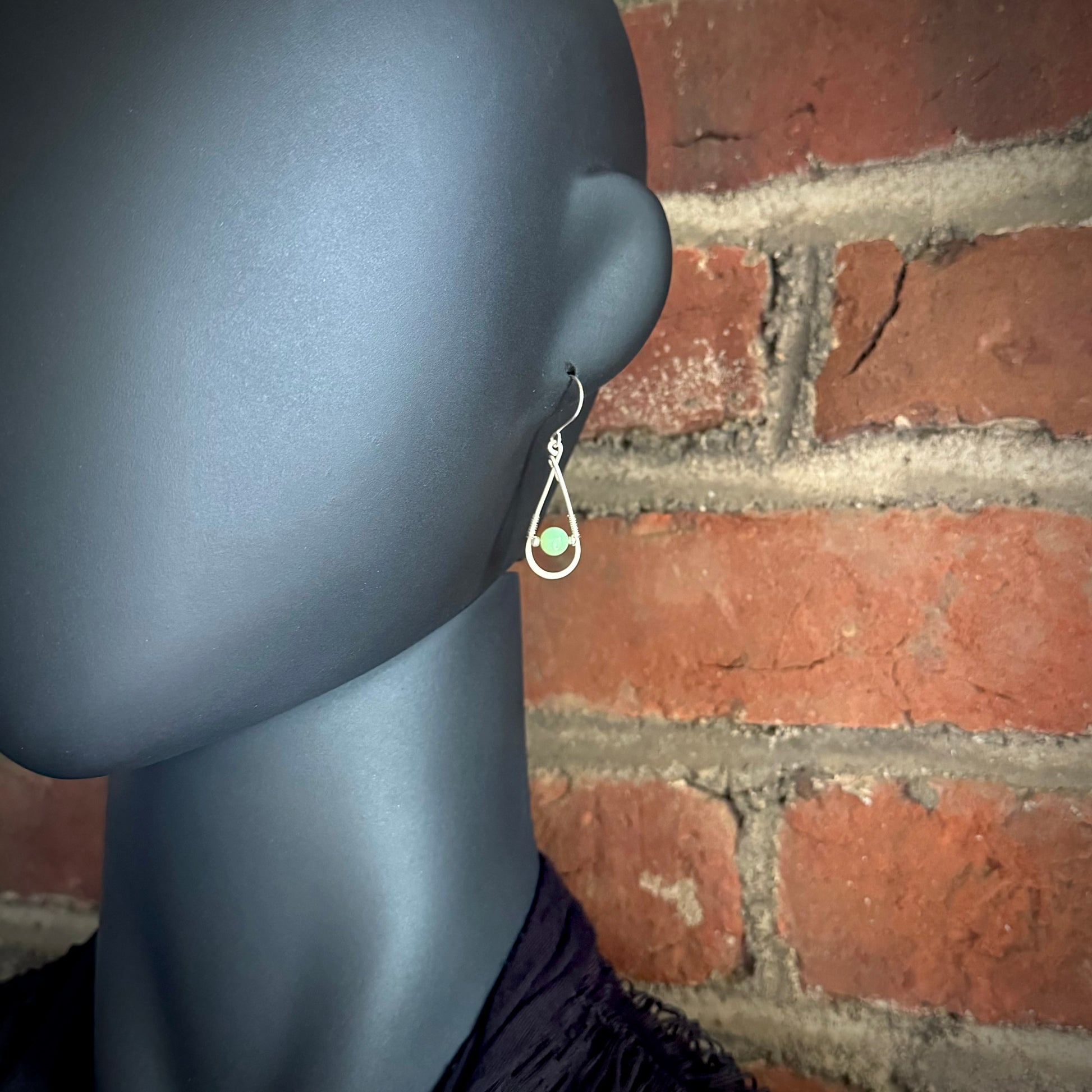 Green Opal and Sterling Silver Teardrop Earrings - R.Kaelber Art