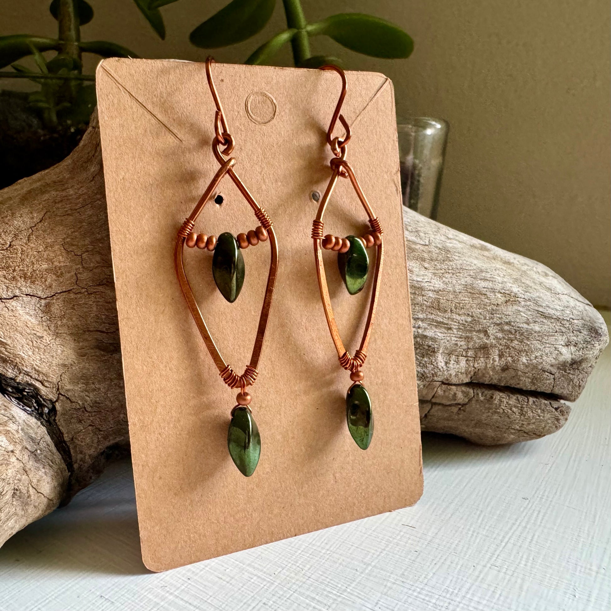 Jet, Copper, and Antique Bronze Dangle Earrings - R.Kaelber Art